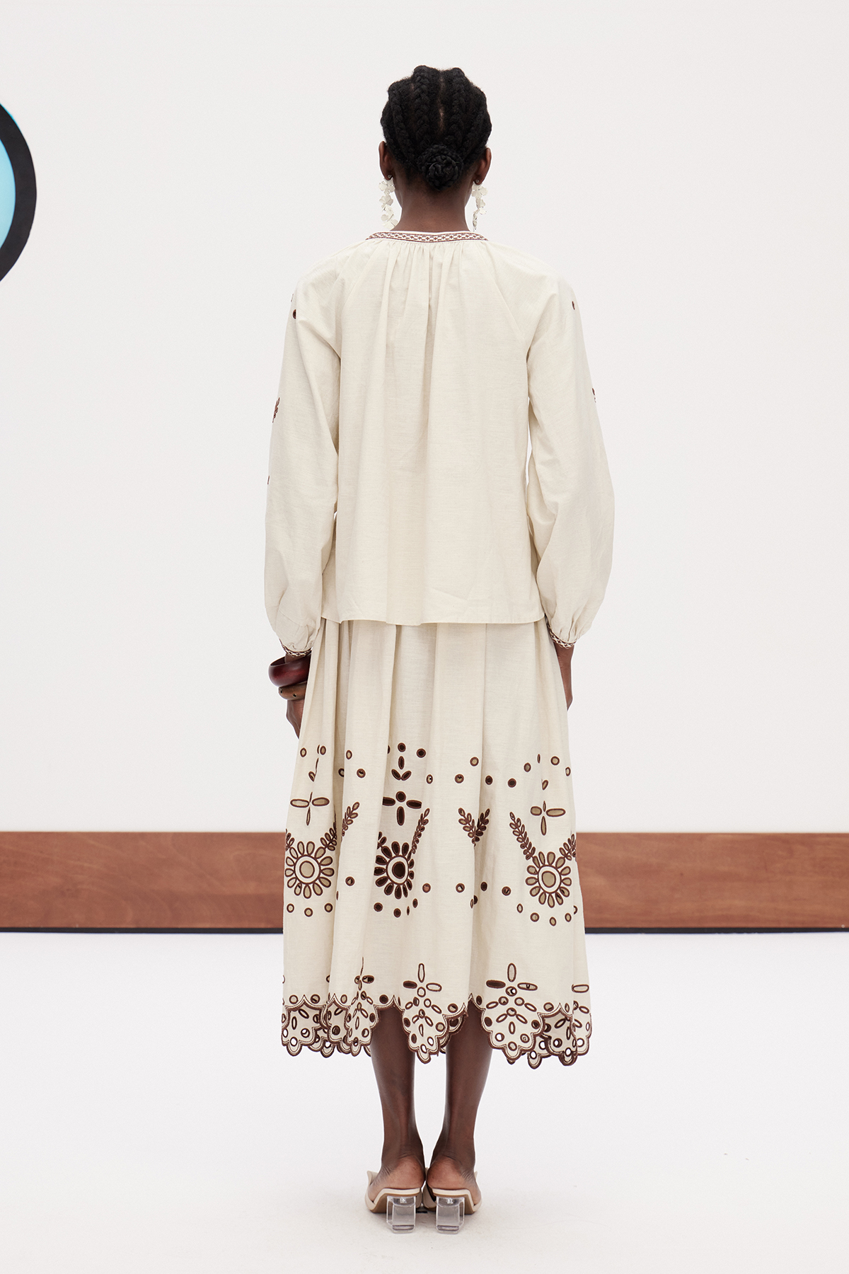 Gabby Balloon Sleeve Embroidered Skirt Set