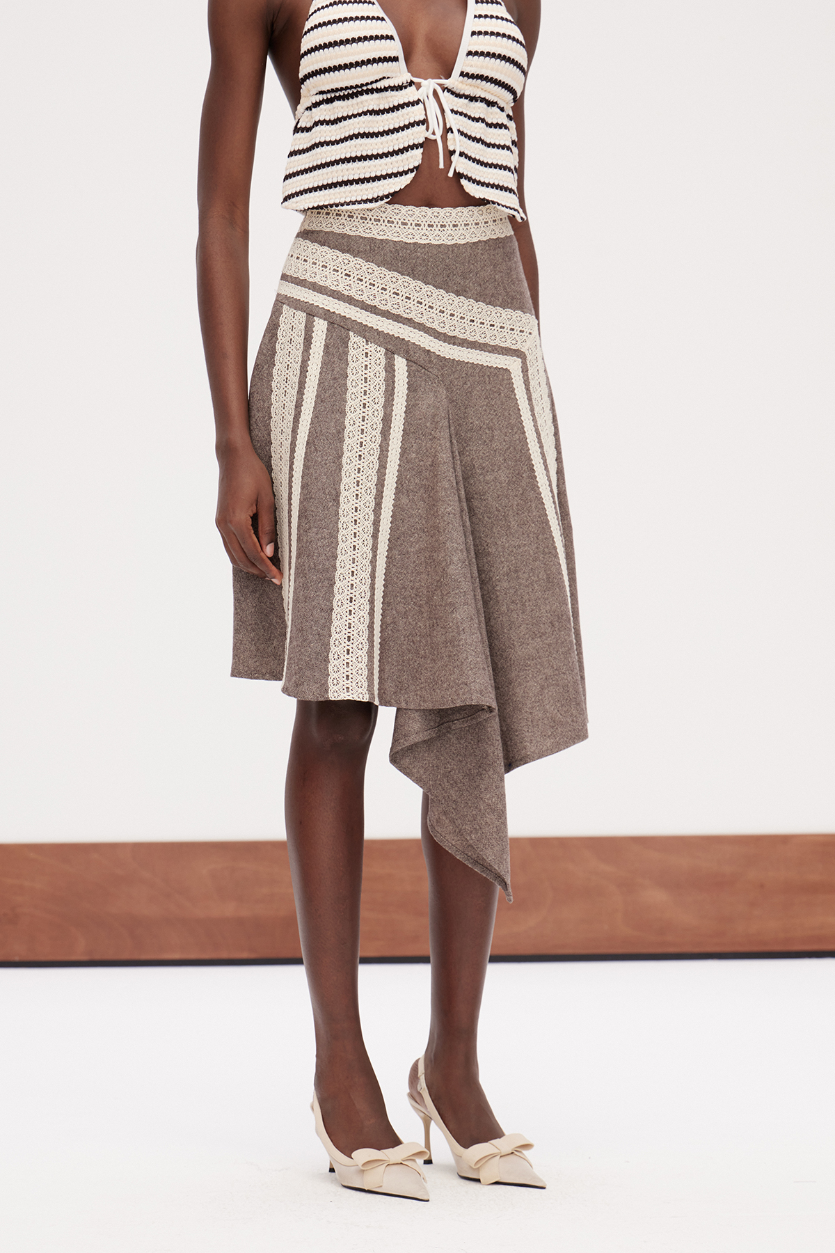 Gabino Asymmetric Lace Mini Skirt