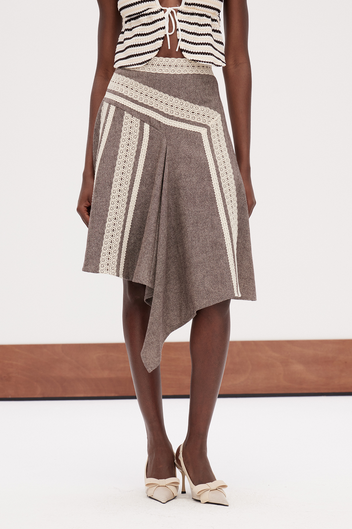 Gabino Asymmetric Lace Mini Skirt