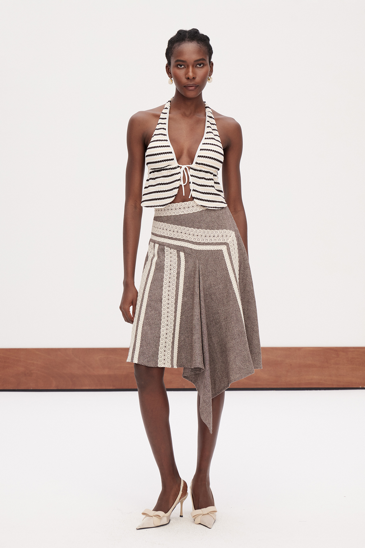 Gabino Asymmetric Lace Mini Skirt