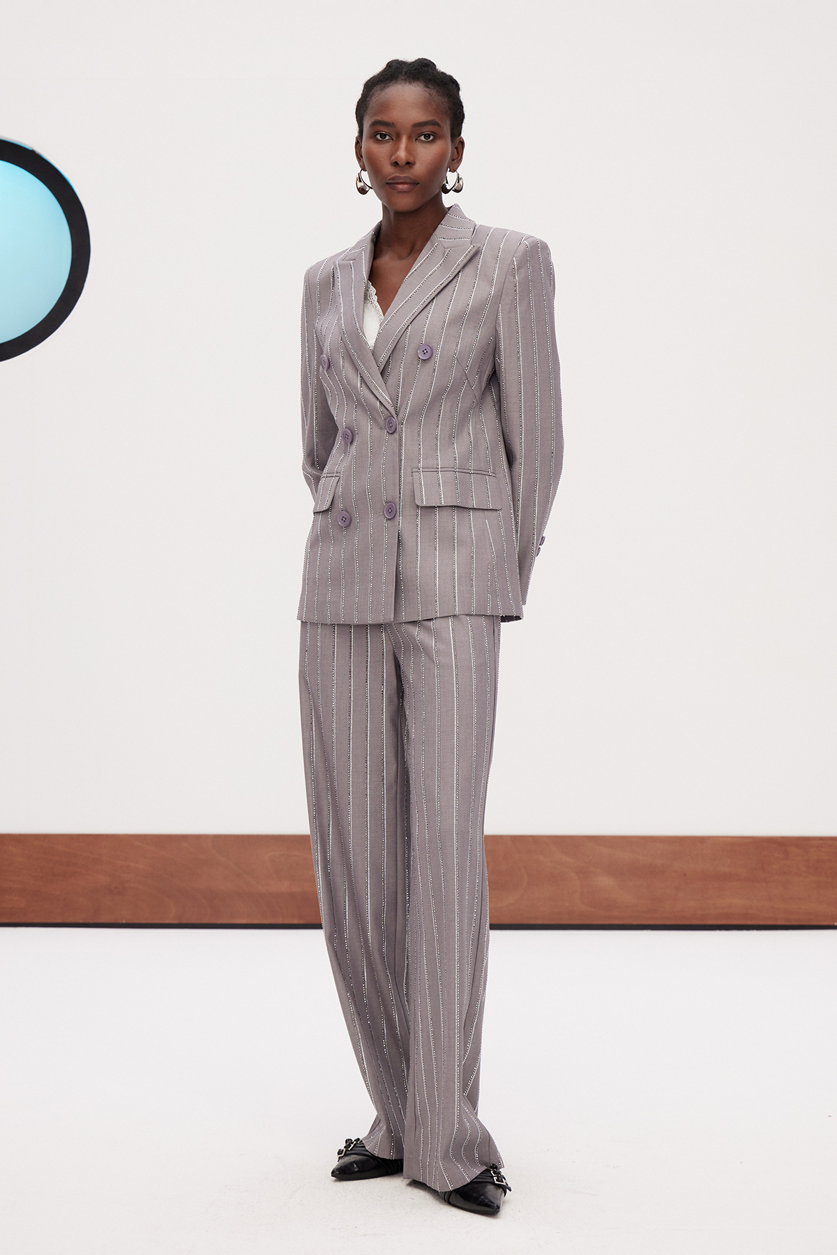 Gadise Stripe Double Breasted Pants Set