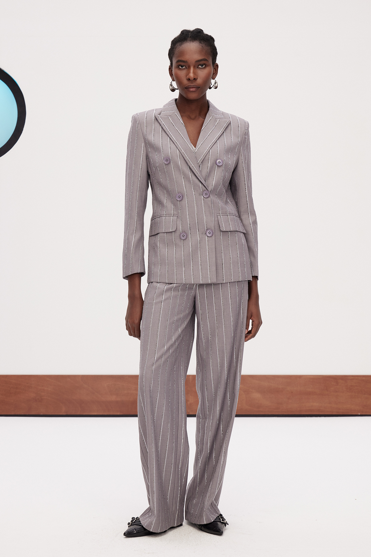 Gadise Stripe Double Breasted Pants Set