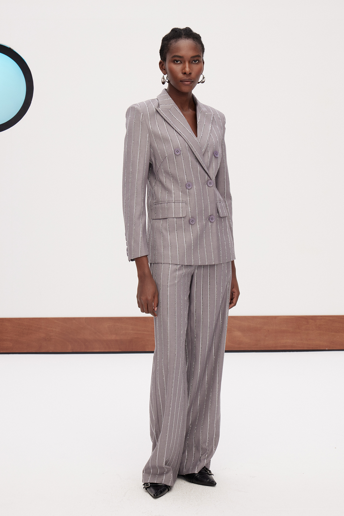 Gadise Stripe Double Breasted Pants Set