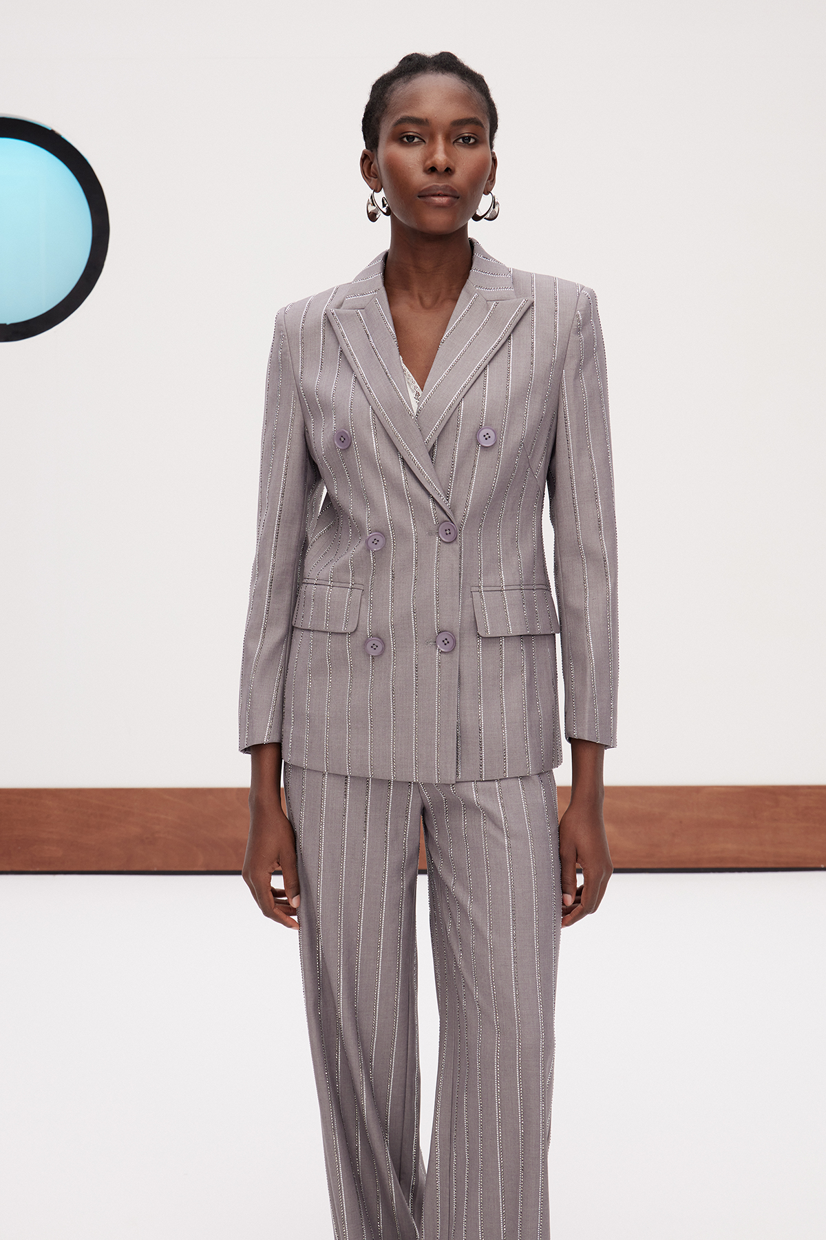 Gadise Stripe Double Breasted Pants Set