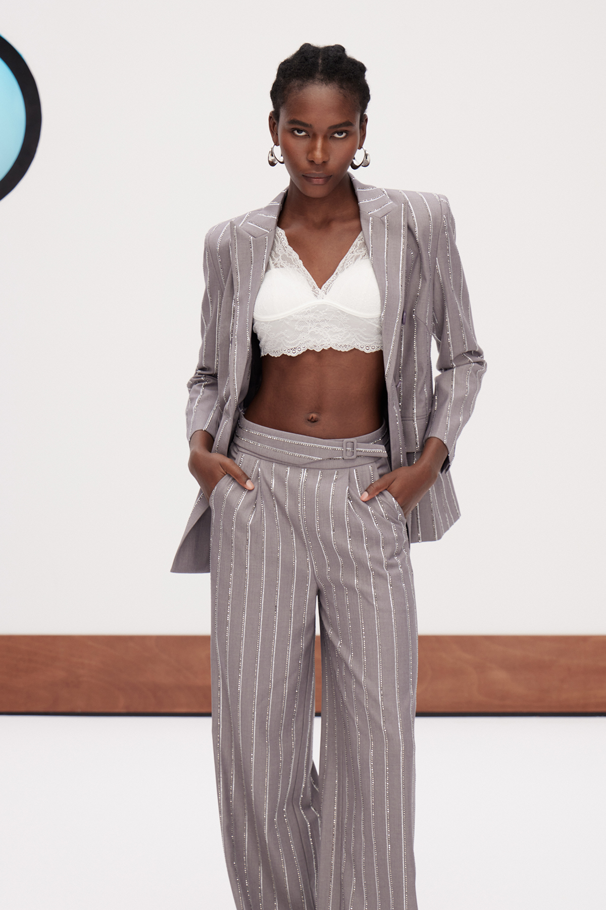 Gadise Stripe Double Breasted Pants Set