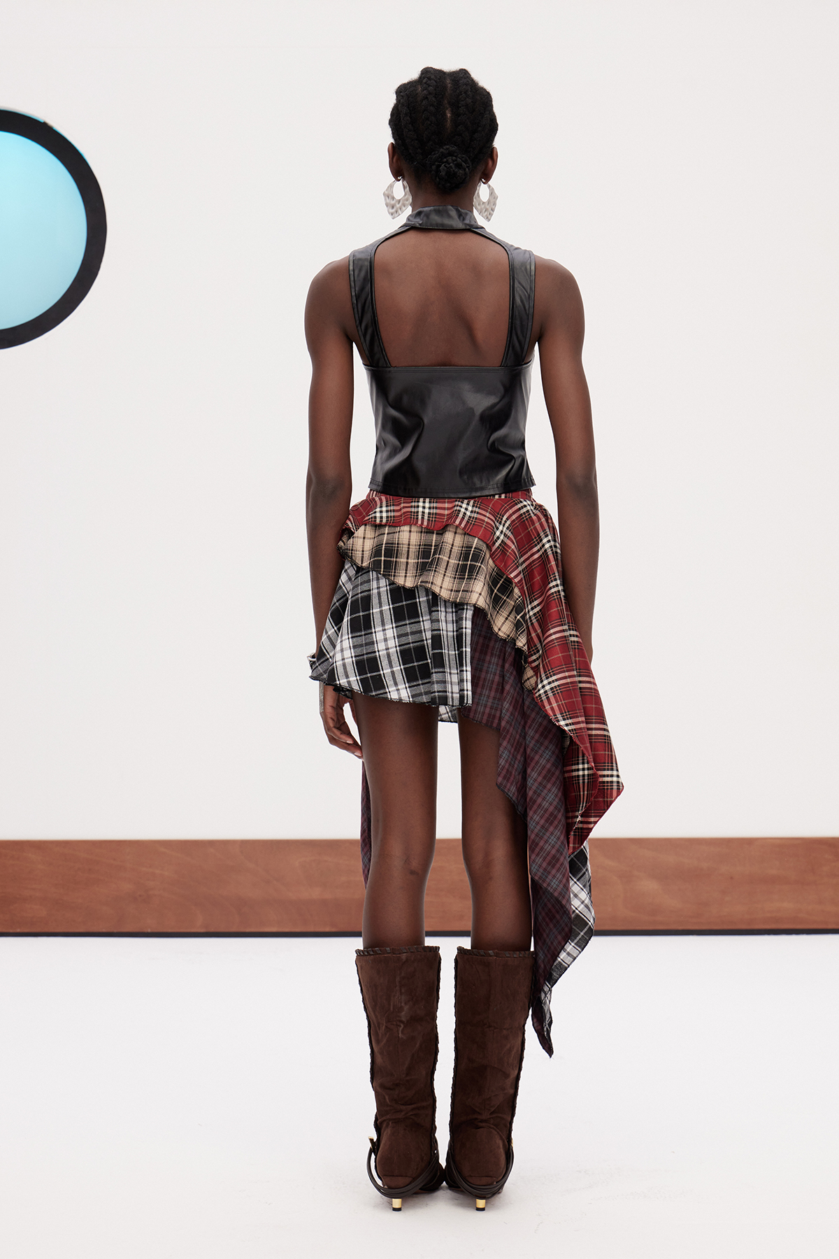 Gaenor Grid Asymmetric Mini Skirt