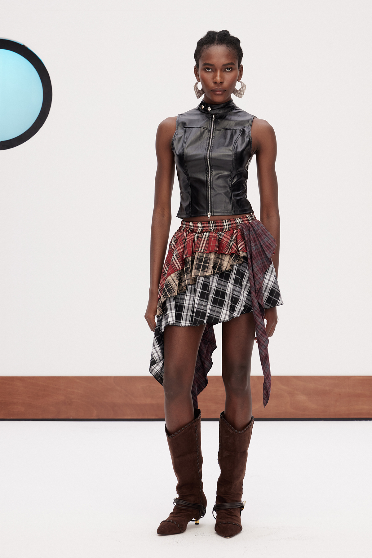 Gaenor Grid Asymmetric Mini Skirt