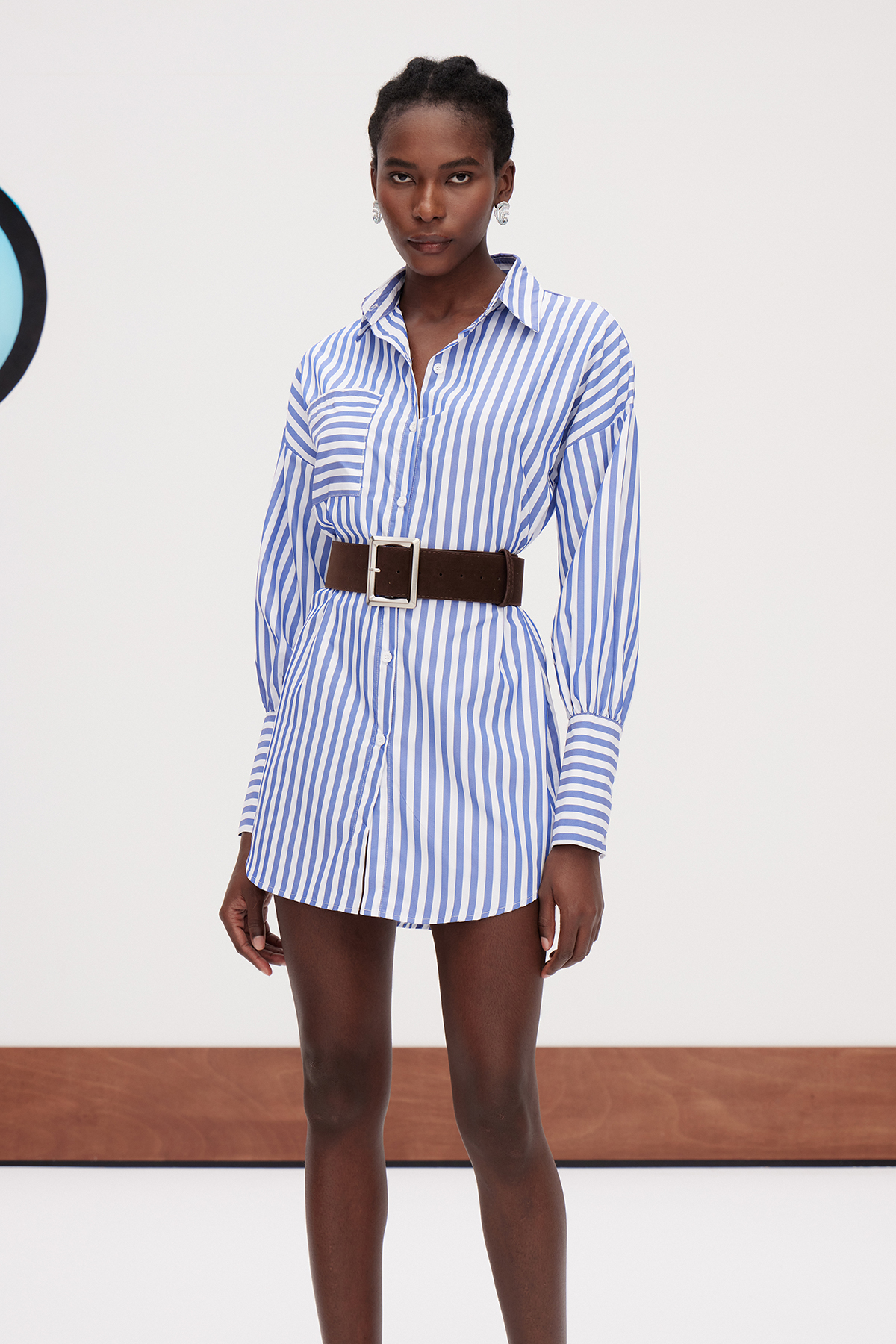 Gaetano Stripe Belt Mini Shirt Dress