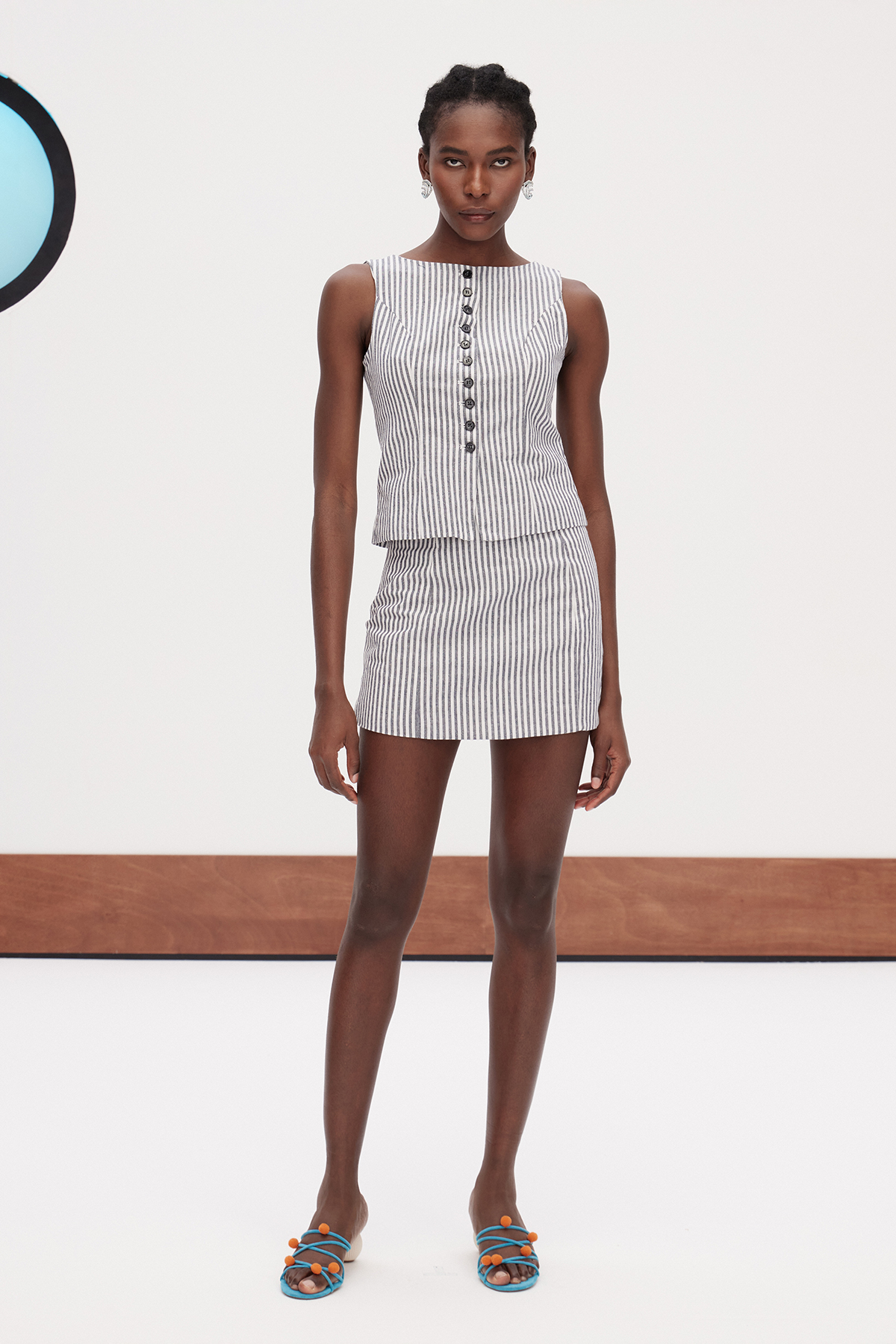 Gafar Stripe Button Skirt Set