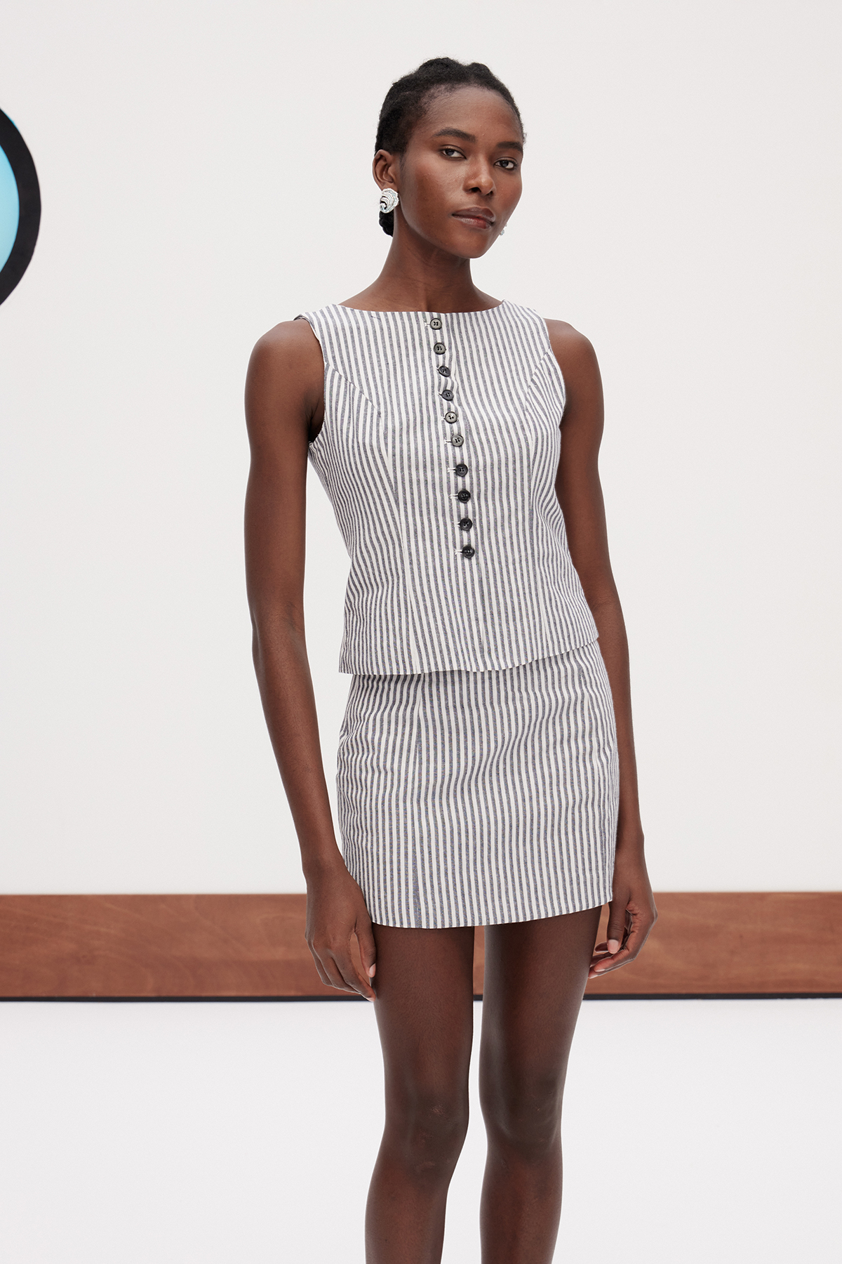 Gafar Stripe Button Skirt Set