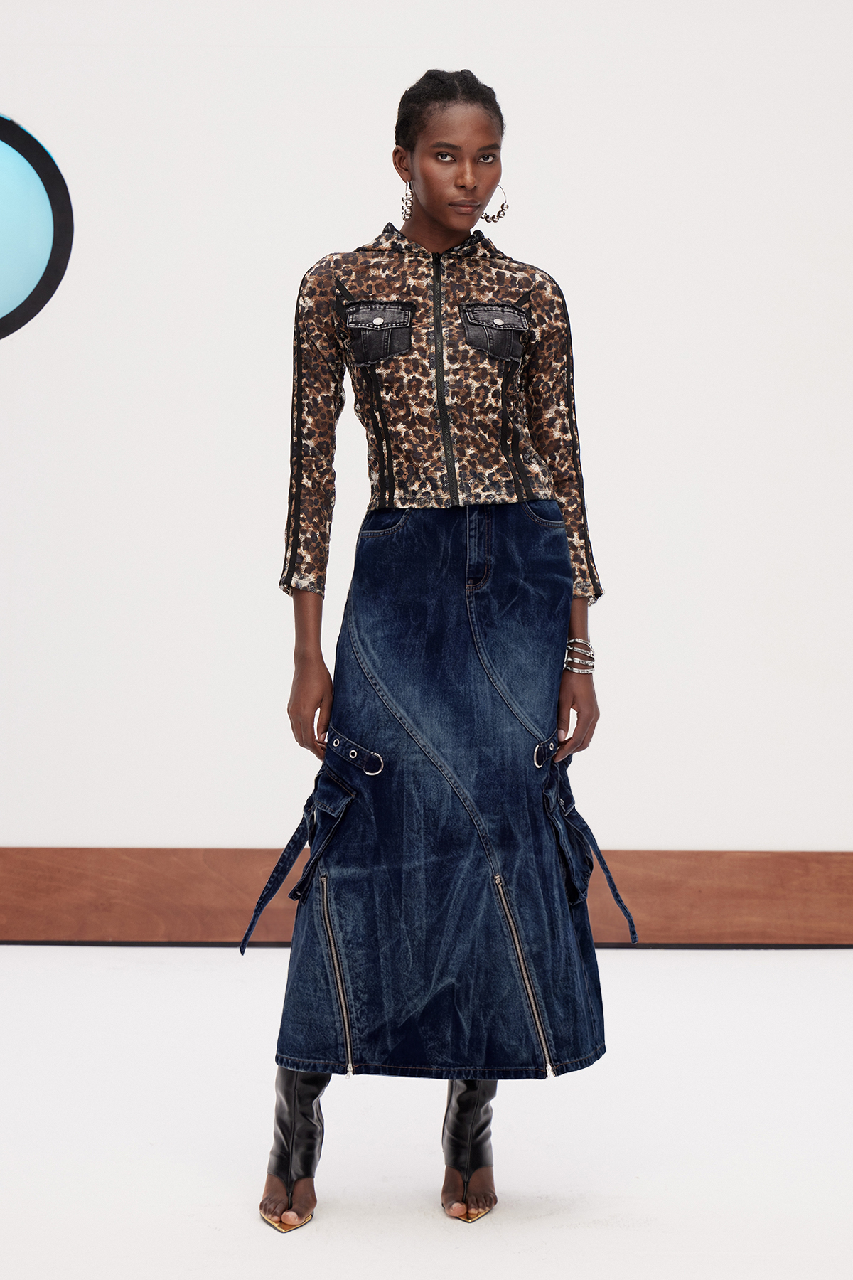 Galateia Deconstruct Bleached Denim Maxi Skirt