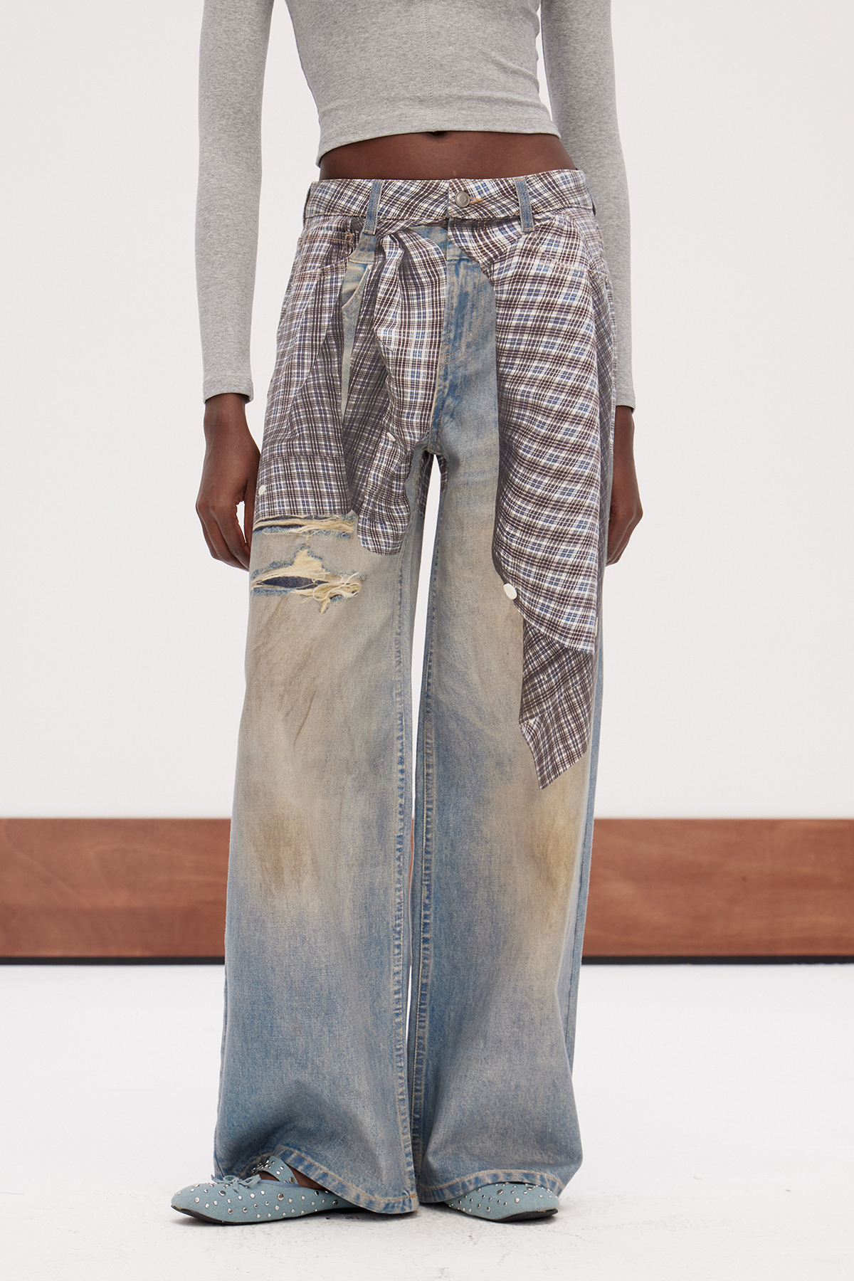 Galene Bleached Print Wide Leg Jeans