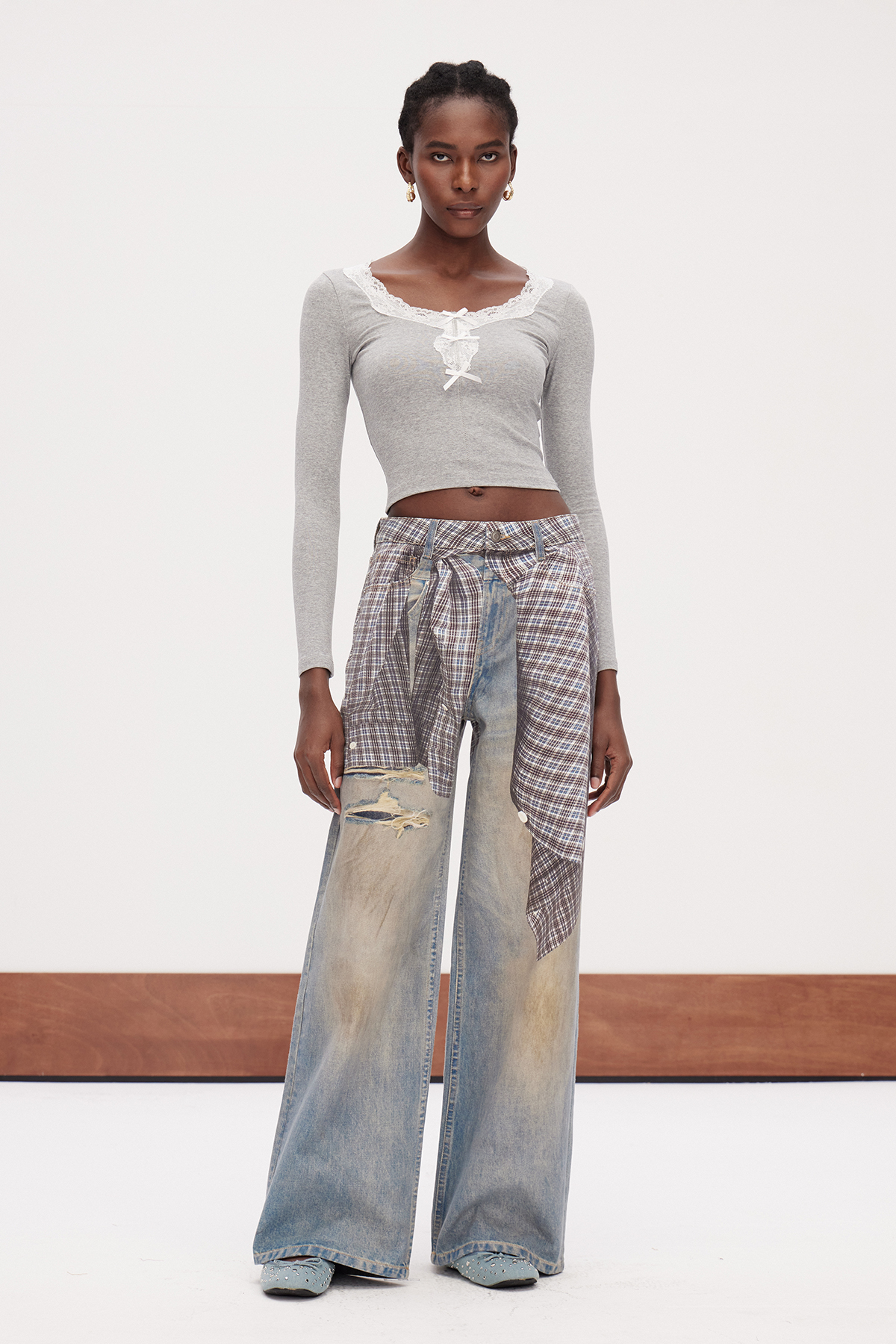 Galene Bleached Print Wide Leg Jeans