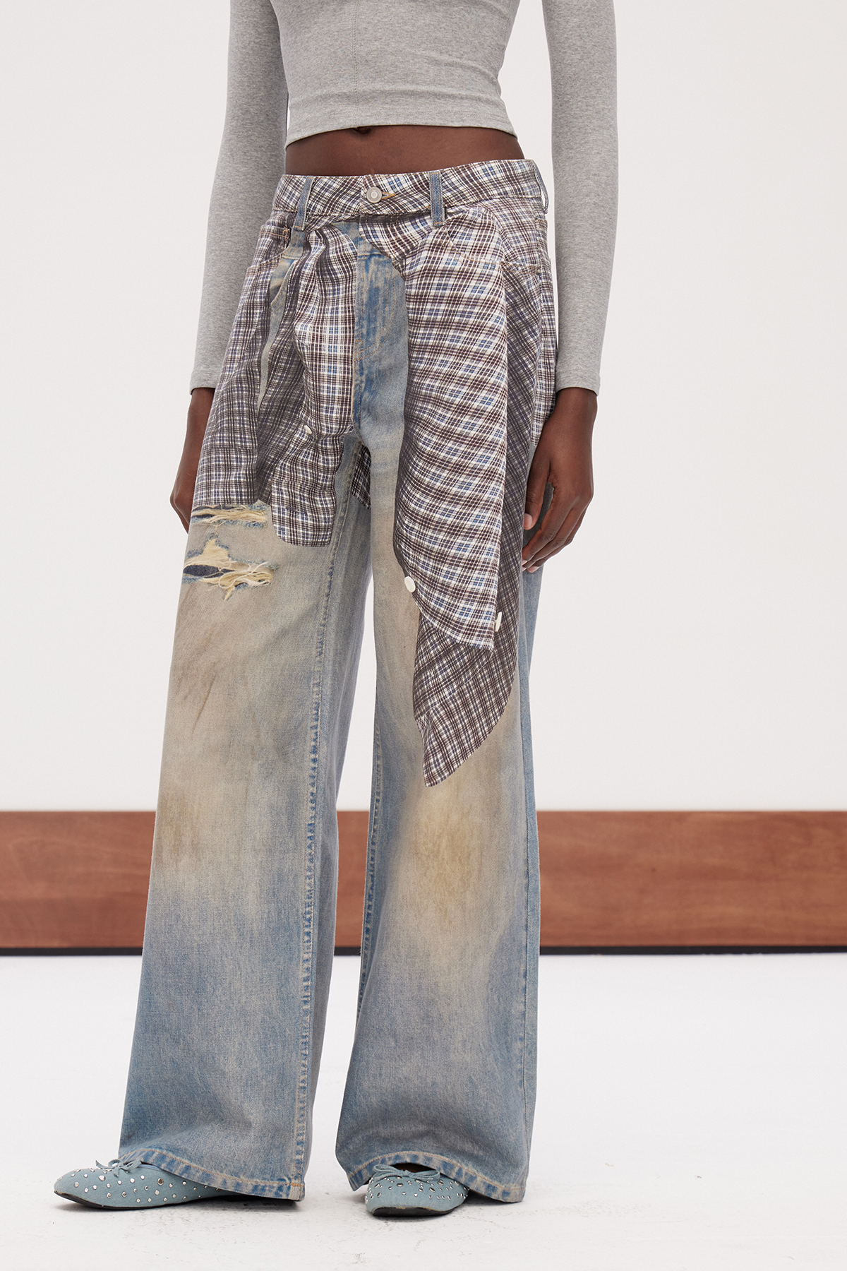 Galene Bleached Print Wide Leg Jeans