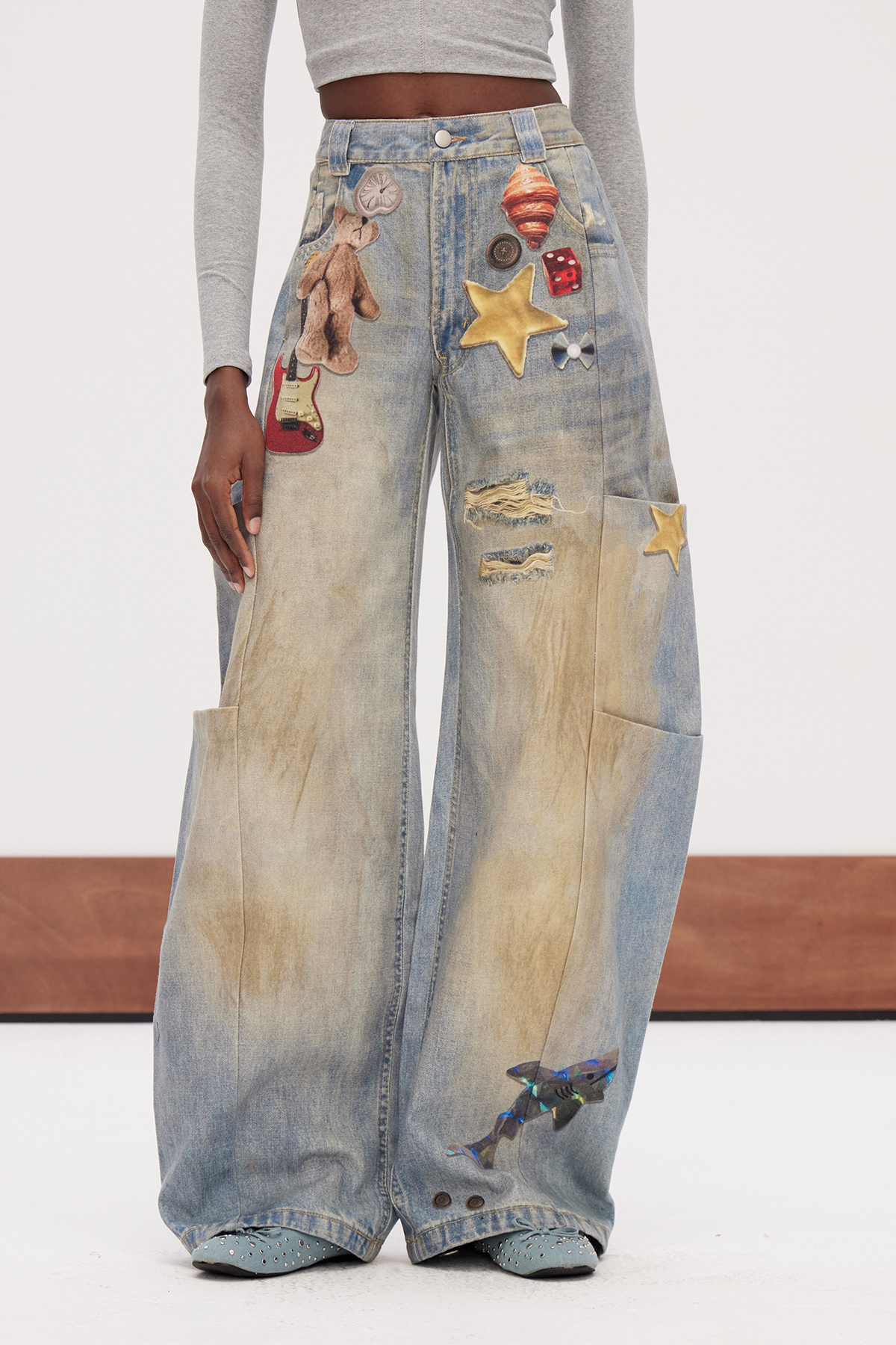 Galenos Bleached Print Baggy Jeans
