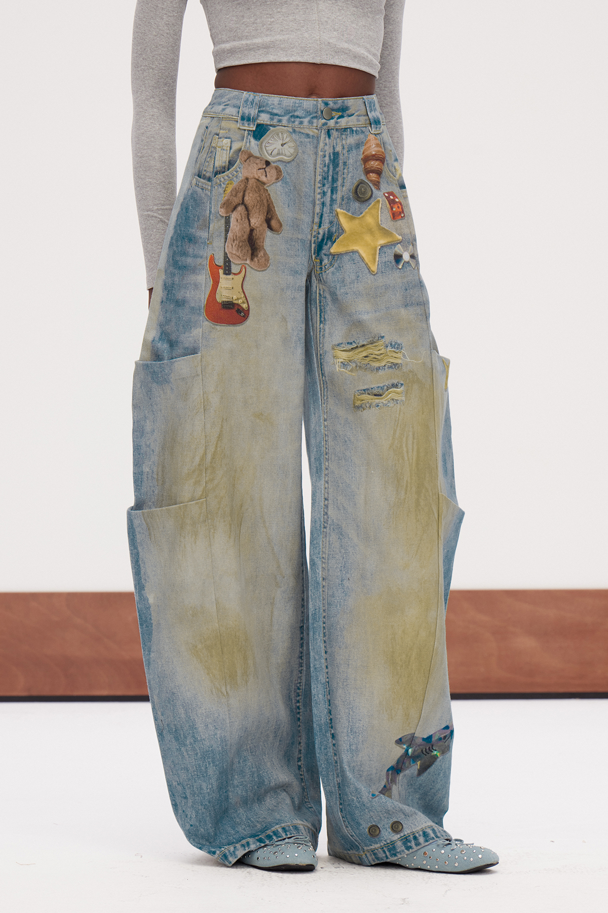 Galenos Bleached Print Baggy Jeans