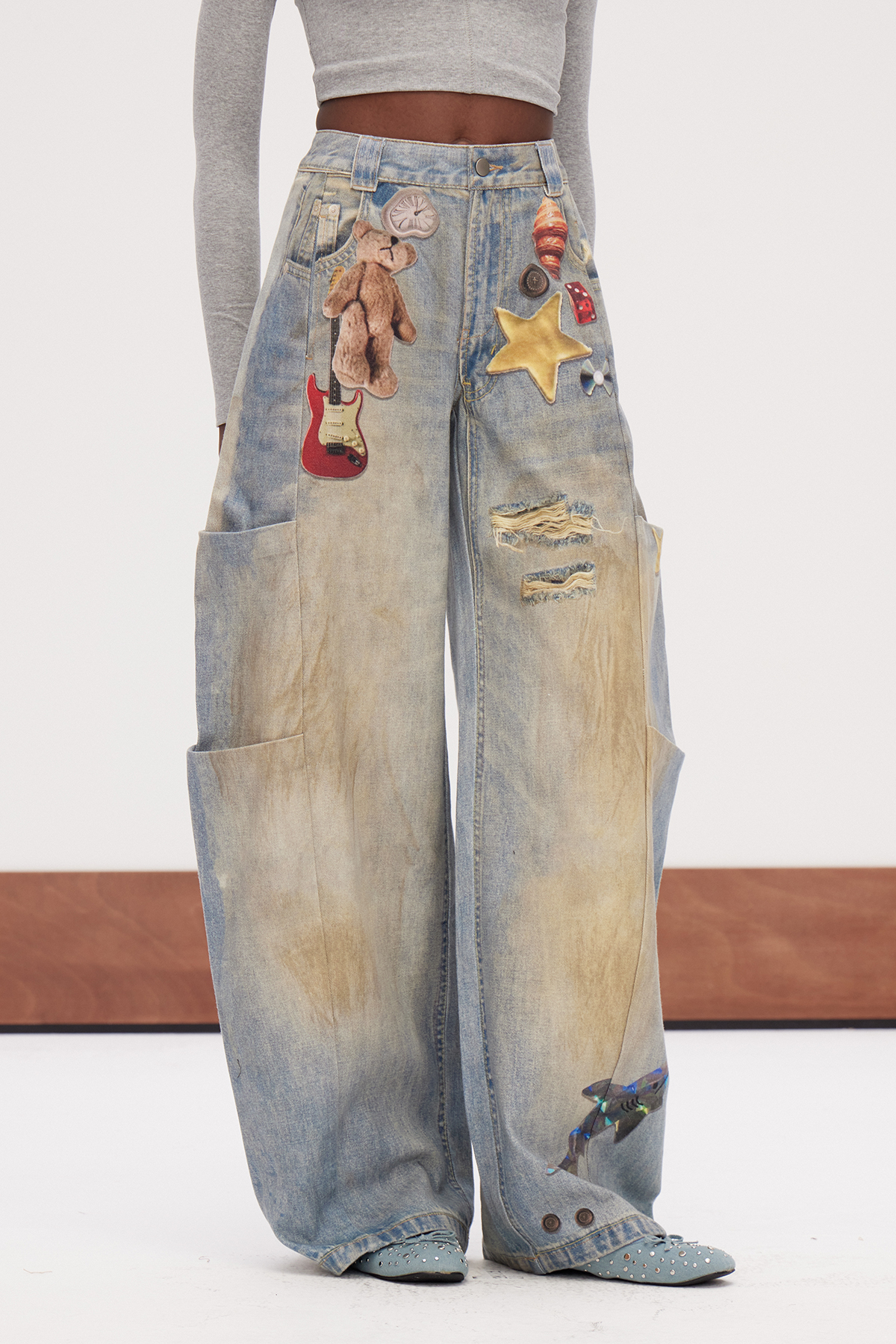Galenos Bleached Print Baggy Jeans