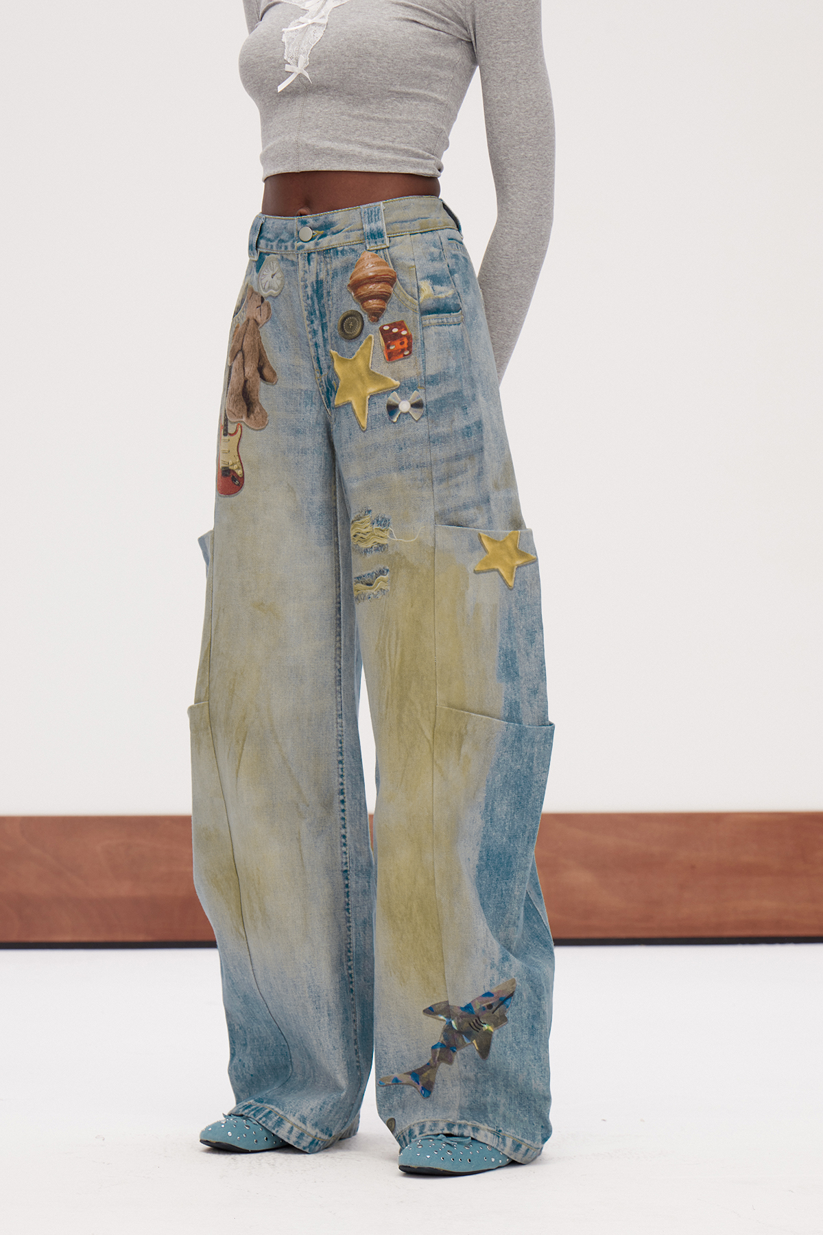 Galenos Bleached Print Baggy Jeans