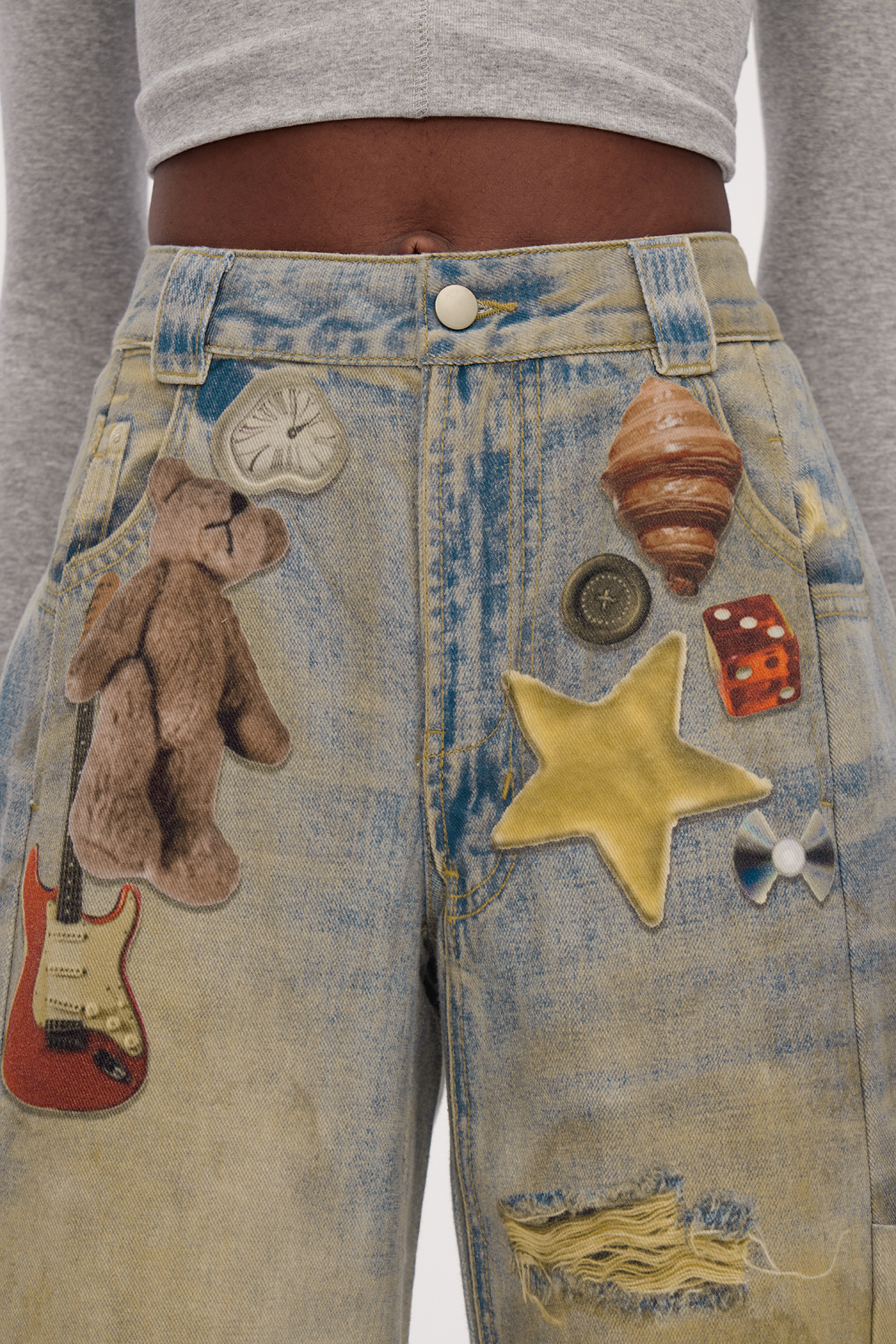 Galenos Bleached Print Baggy Jeans