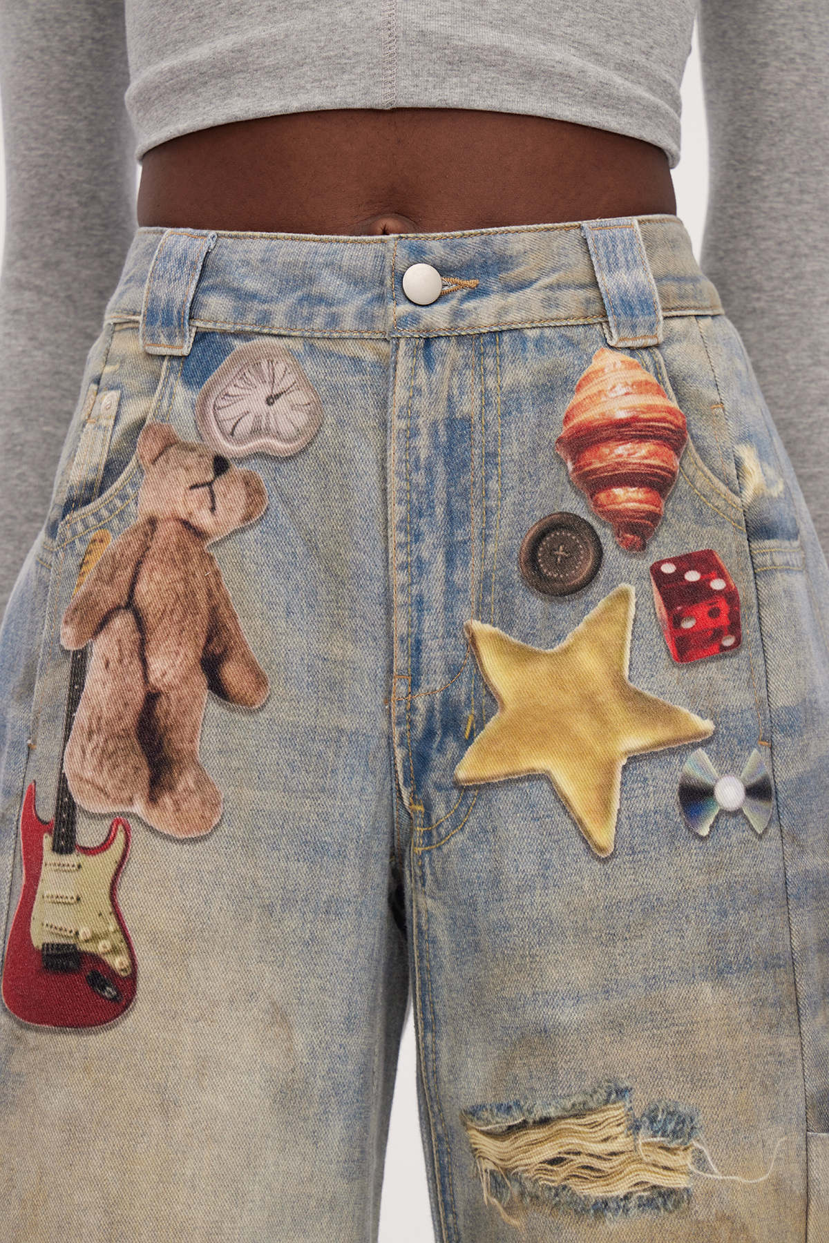 Galenos Bleached Print Baggy Jeans