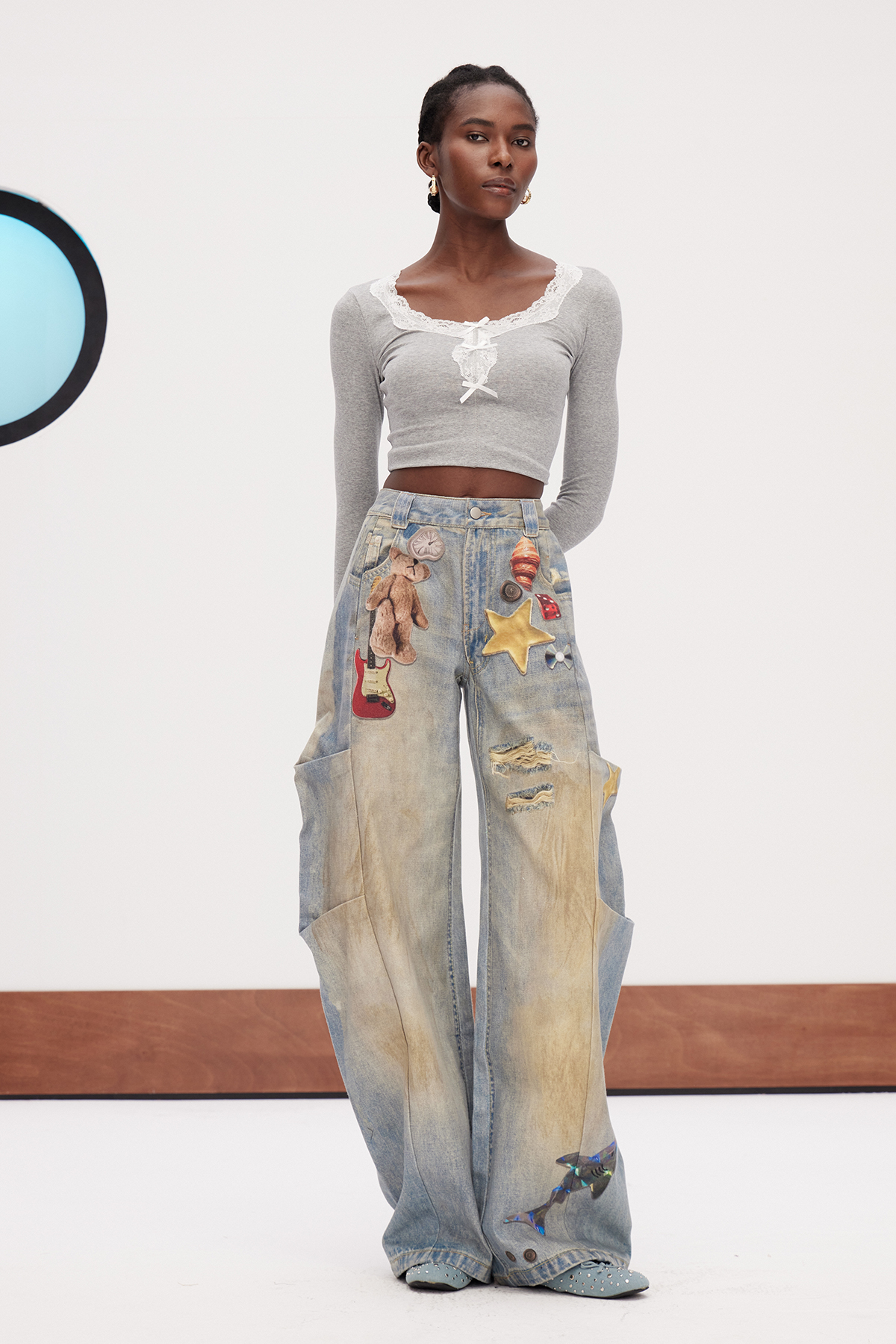 Galenos Bleached Print Baggy Jeans