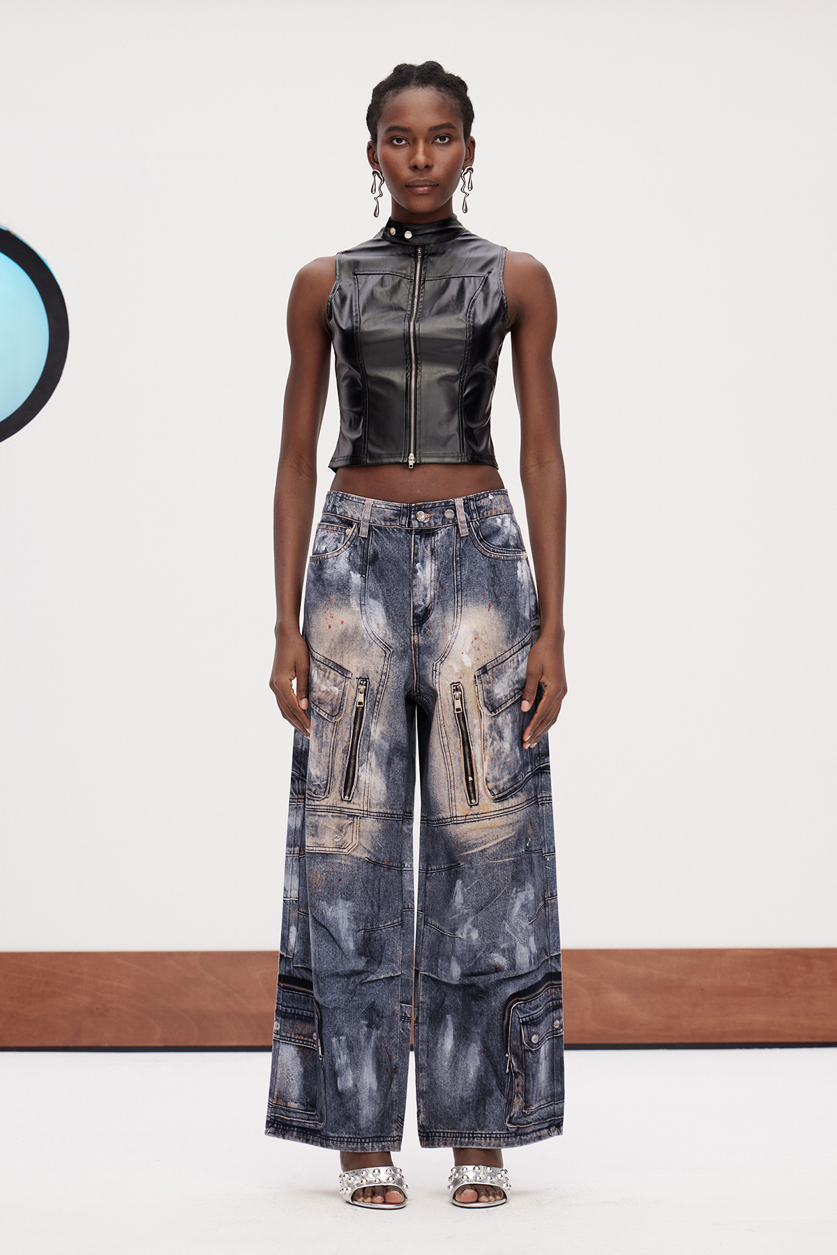 Galileo Zipper Bleached Print Jeans