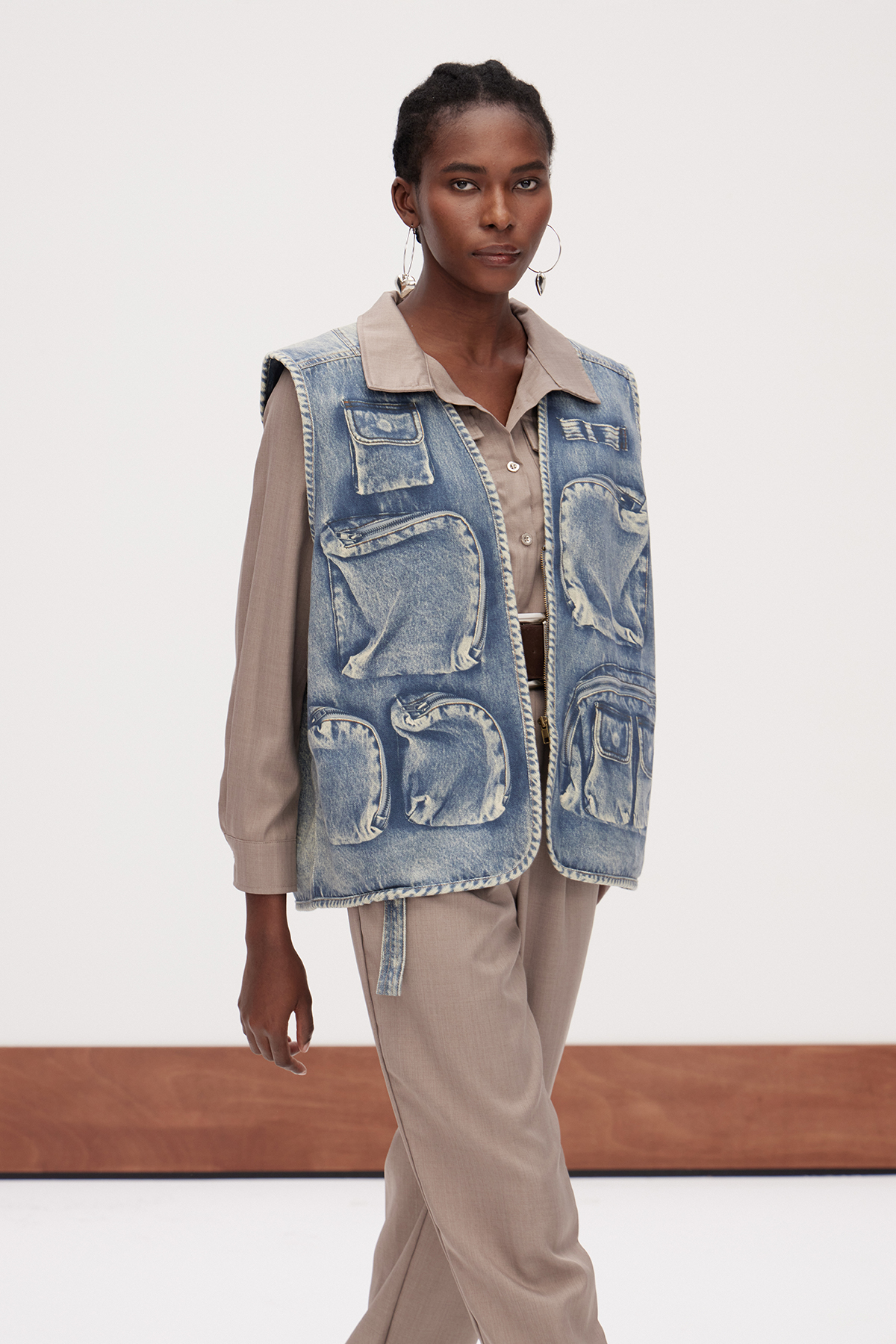 Galina Print Denim Vest
