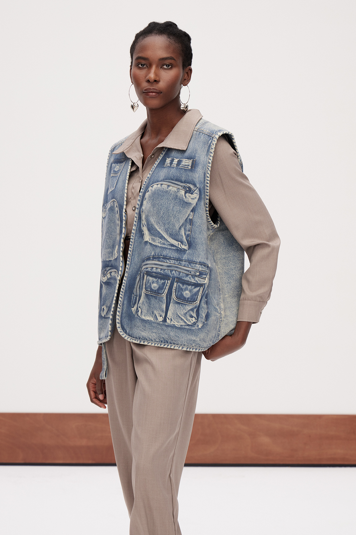 Galina Print Denim Vest