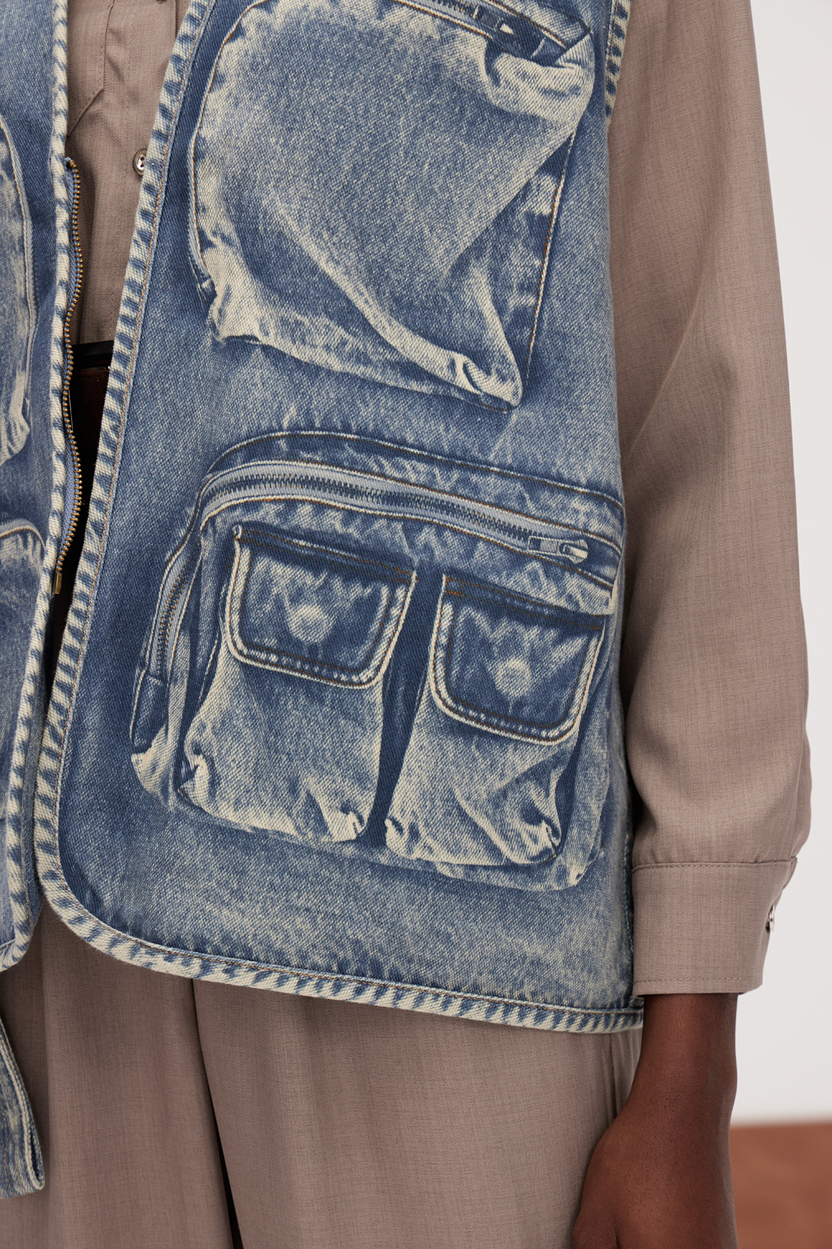 Galina Print Denim Vest