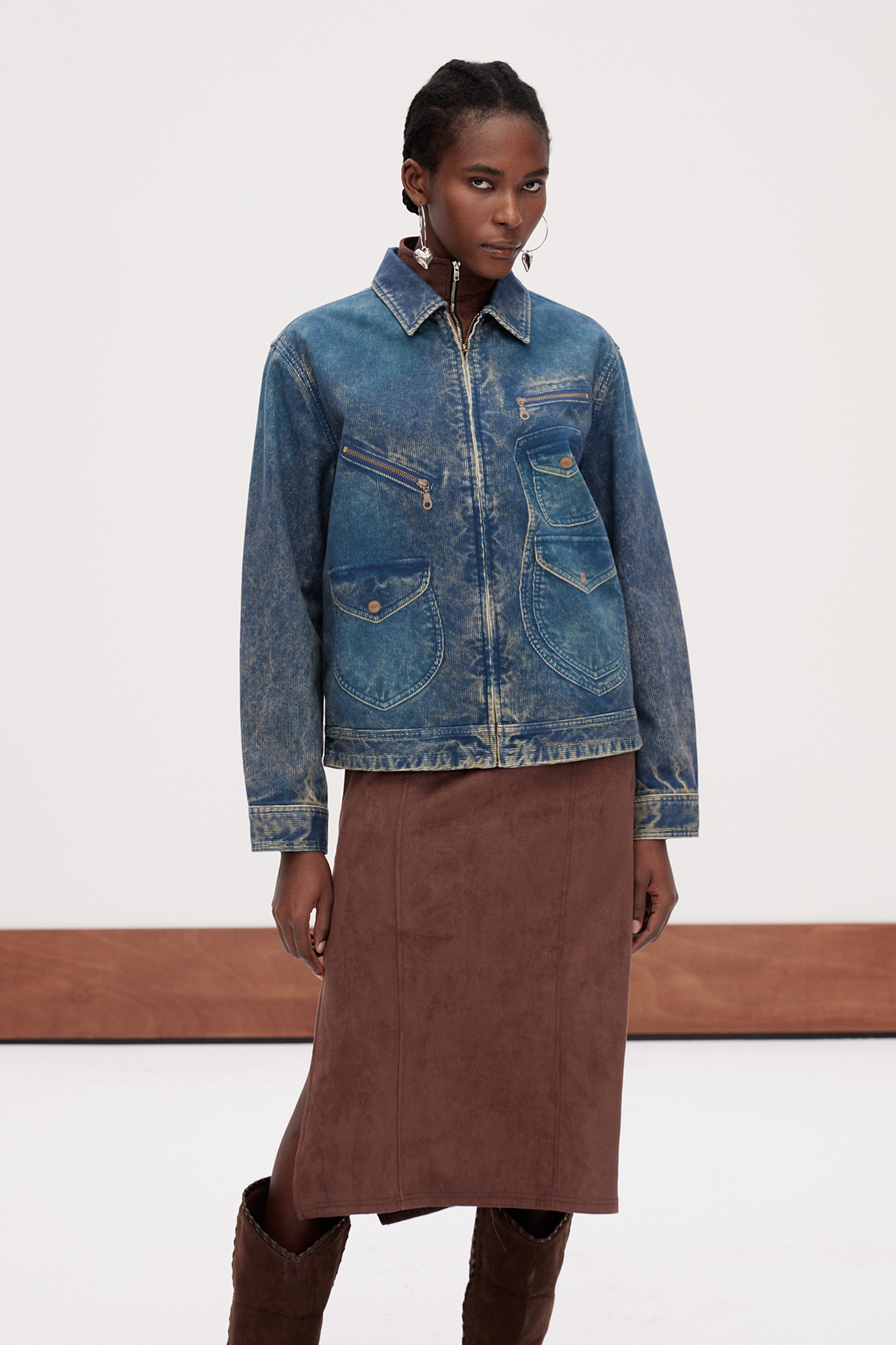 Galini Print Jacket In Dark Wash