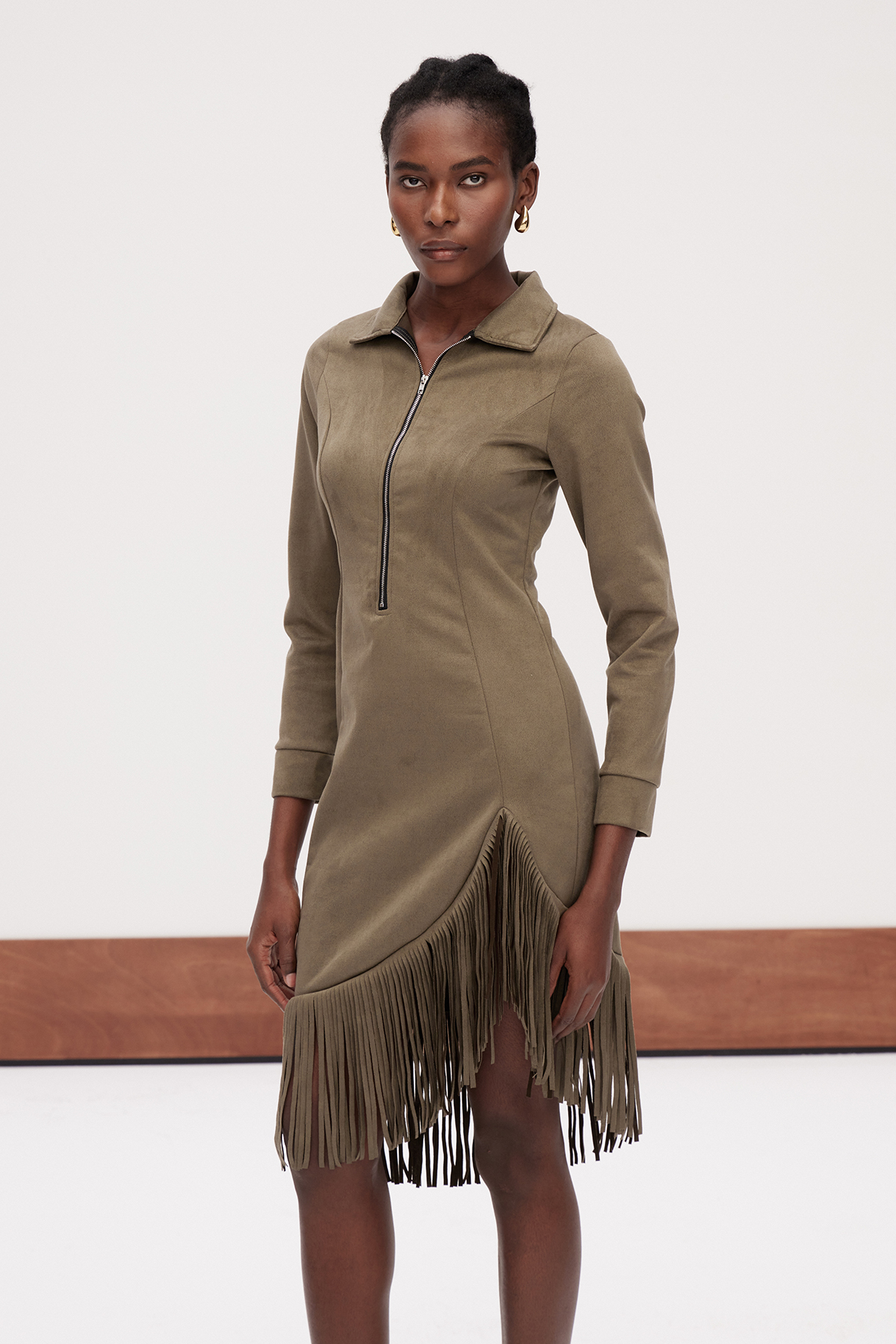 Galya Fringe Asymmetric Mini Dress