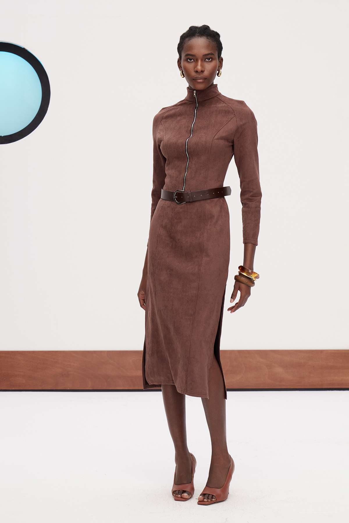 Galya Suede Zipper Midi Dress