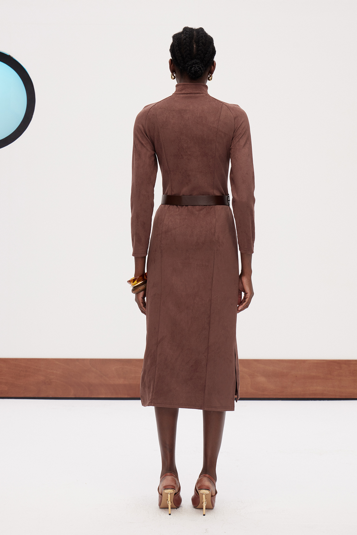 Galya Suede Zipper Midi Dress