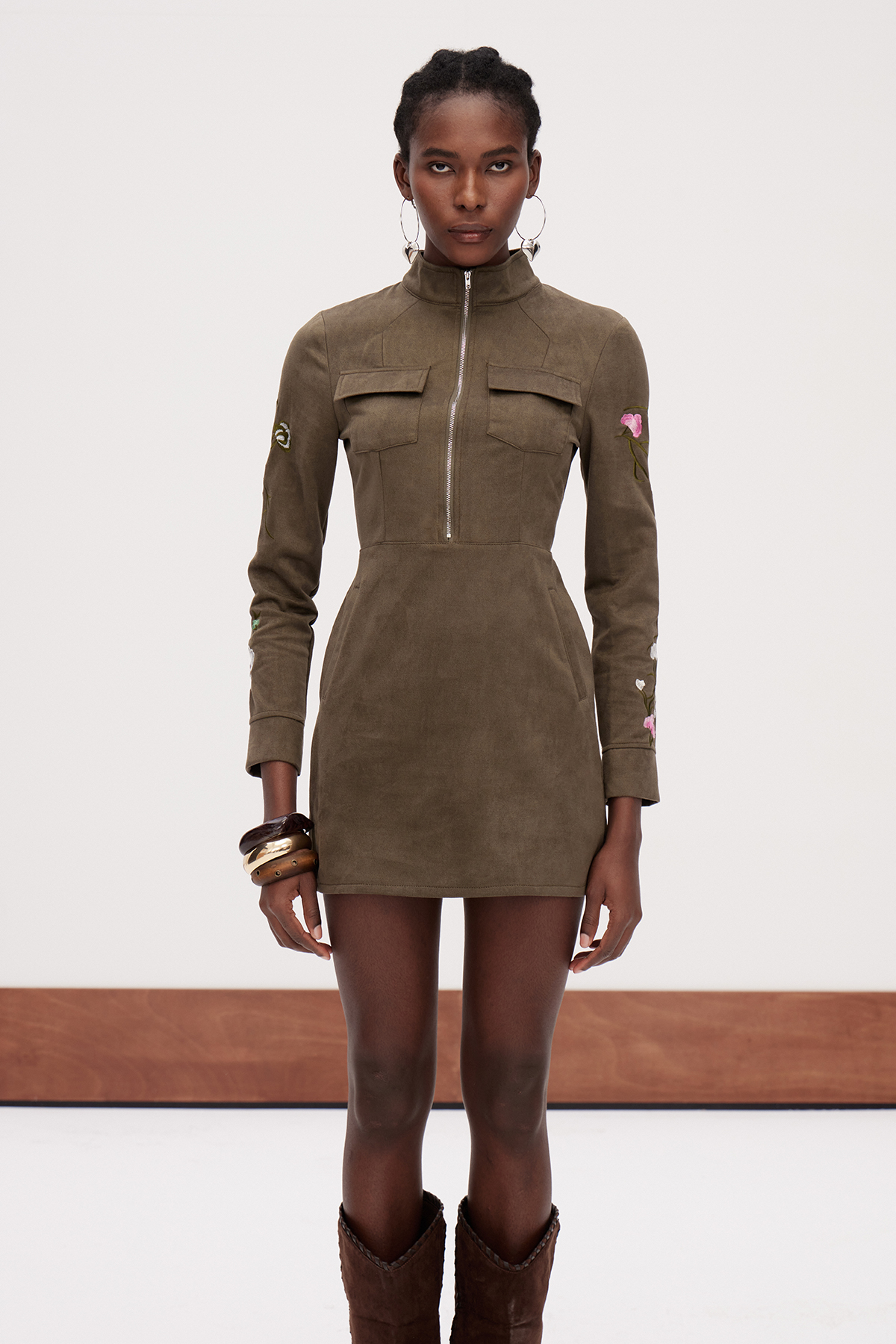 Galya Suede Zipper Mini Dress
