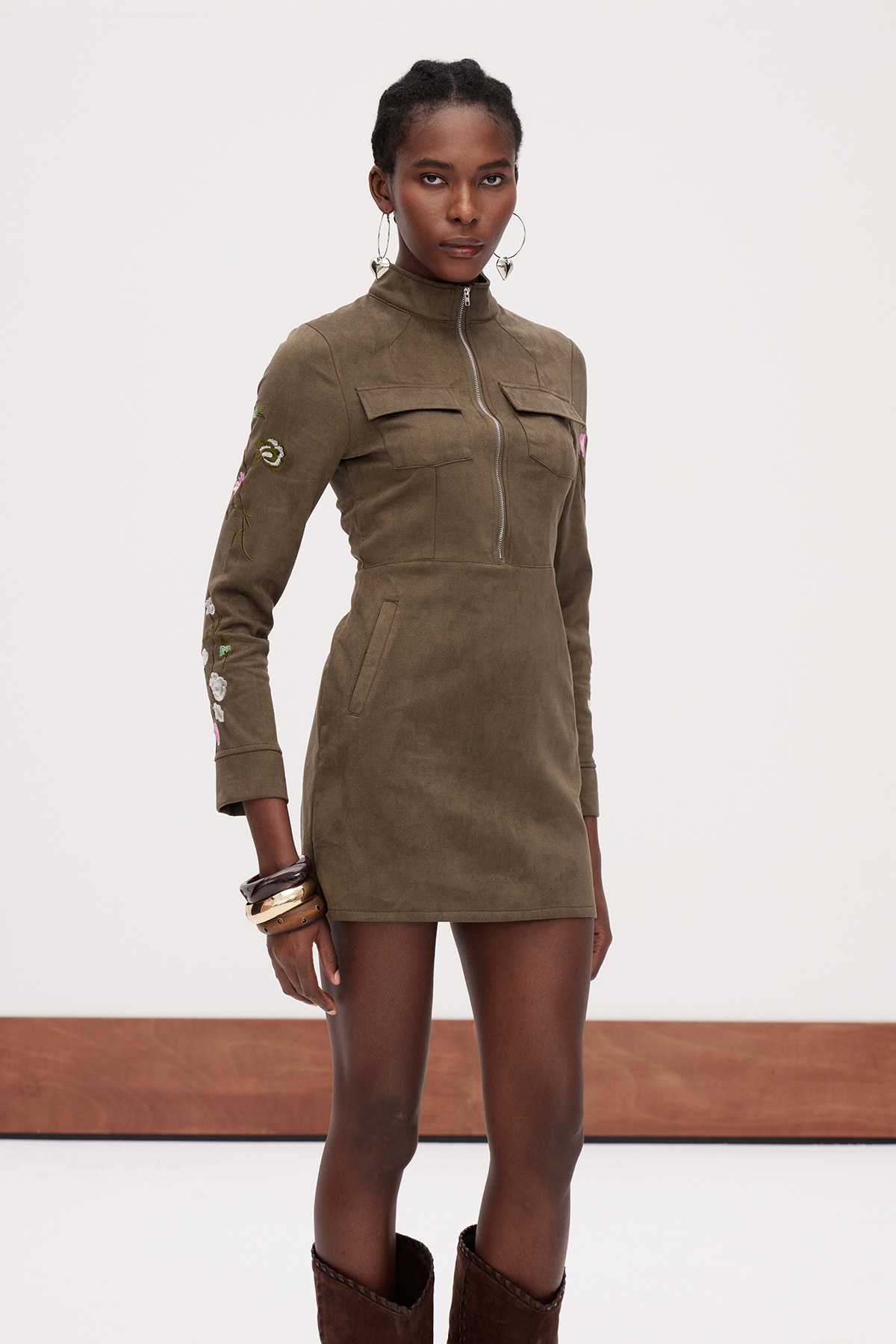 Galya Suede Zipper Mini Dress