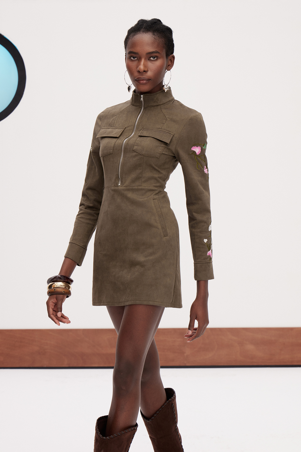 Galya Suede Zipper Mini Dress
