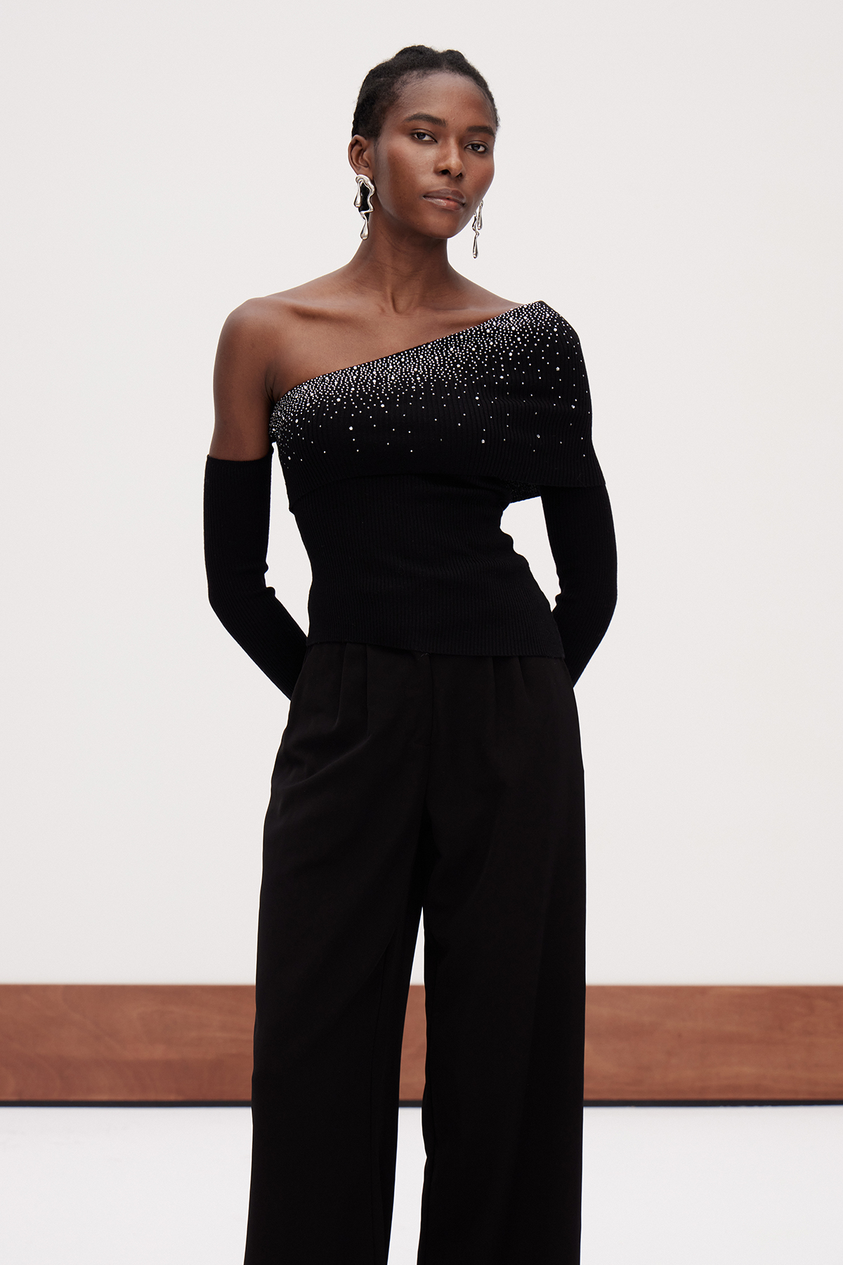 Gareth Rhinestone Asymmetric Top