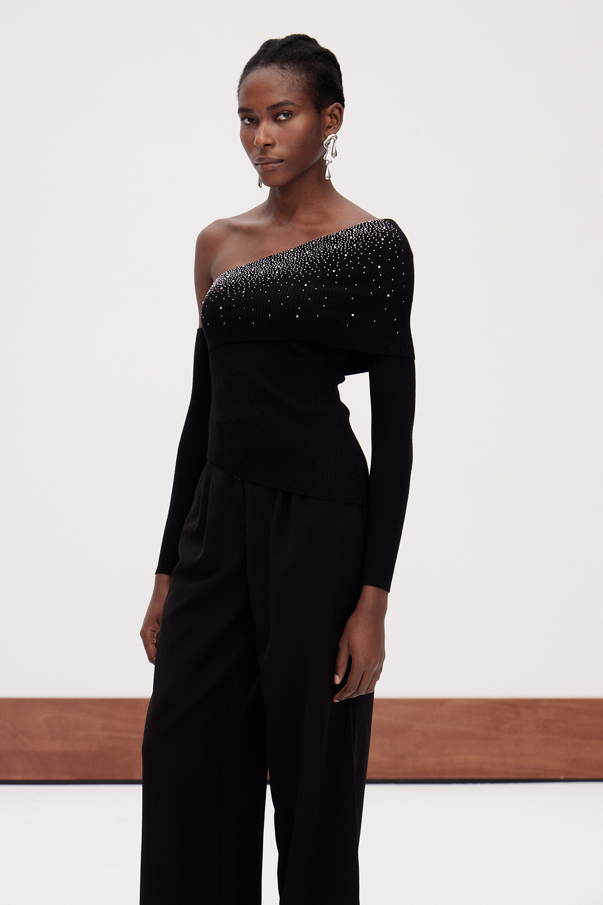 Gareth Rhinestone Asymmetric Top