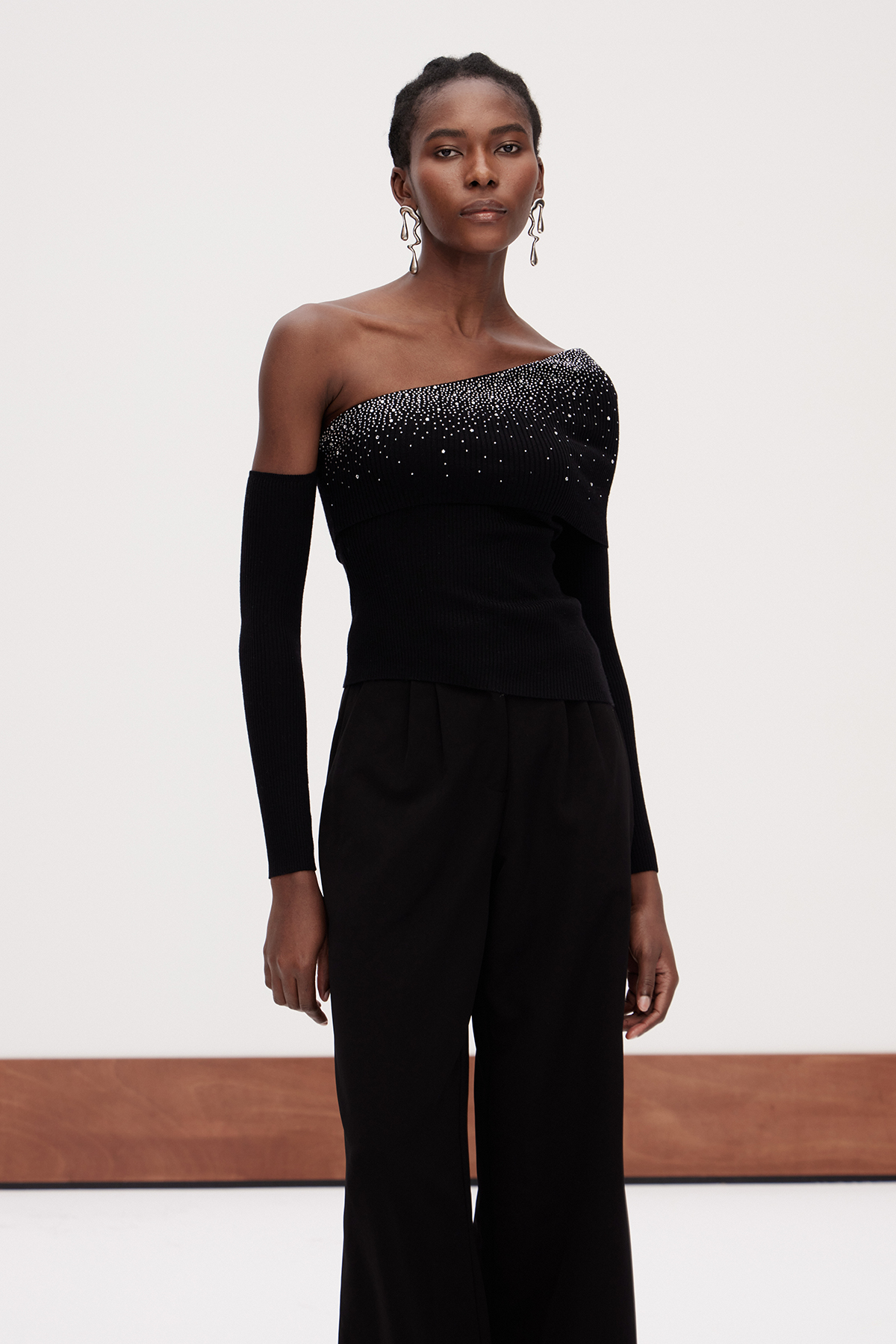 Gareth Rhinestone Asymmetric Top