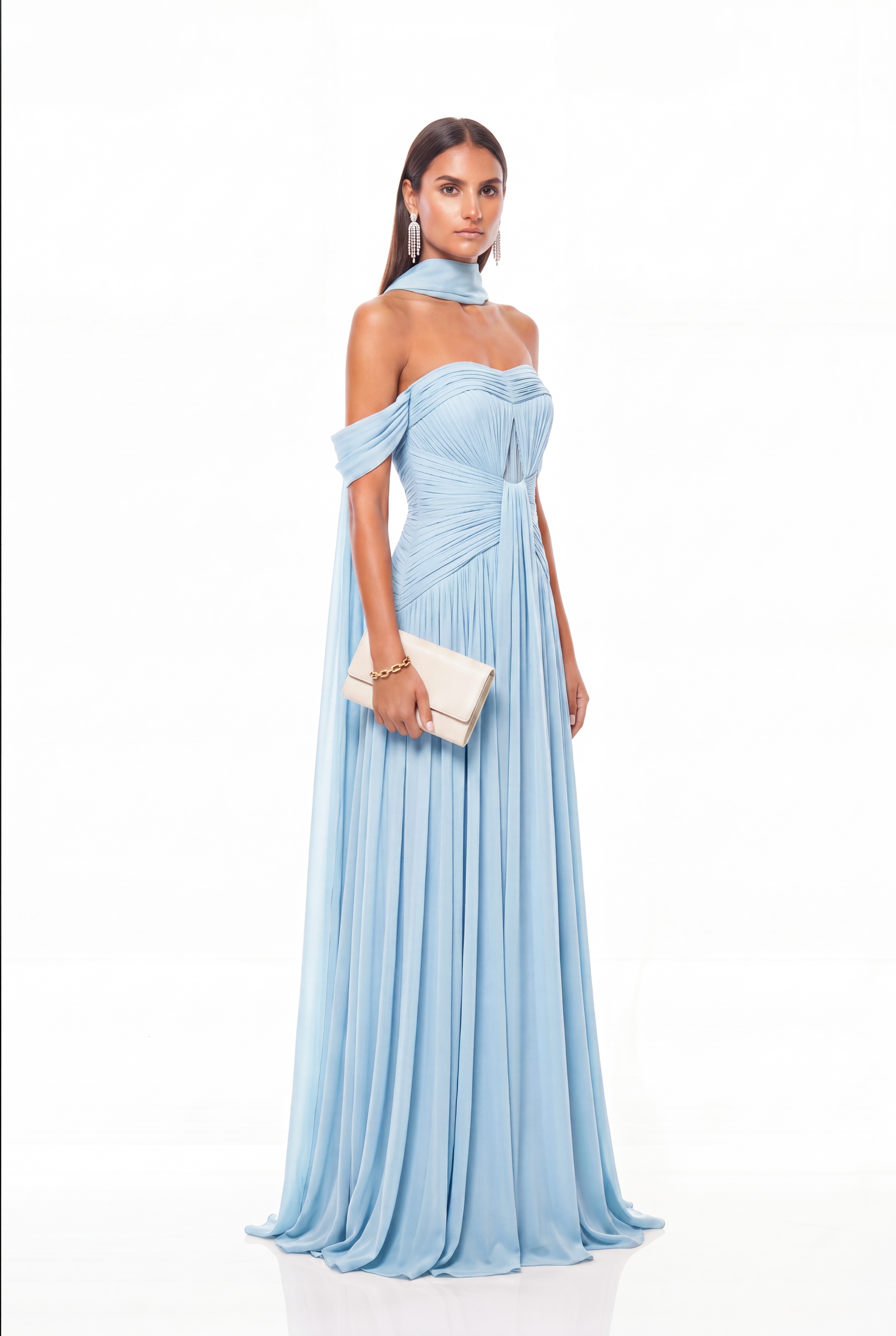 Giosetta Off Shoulder Ruch Scarf Maxi Dress In Blue