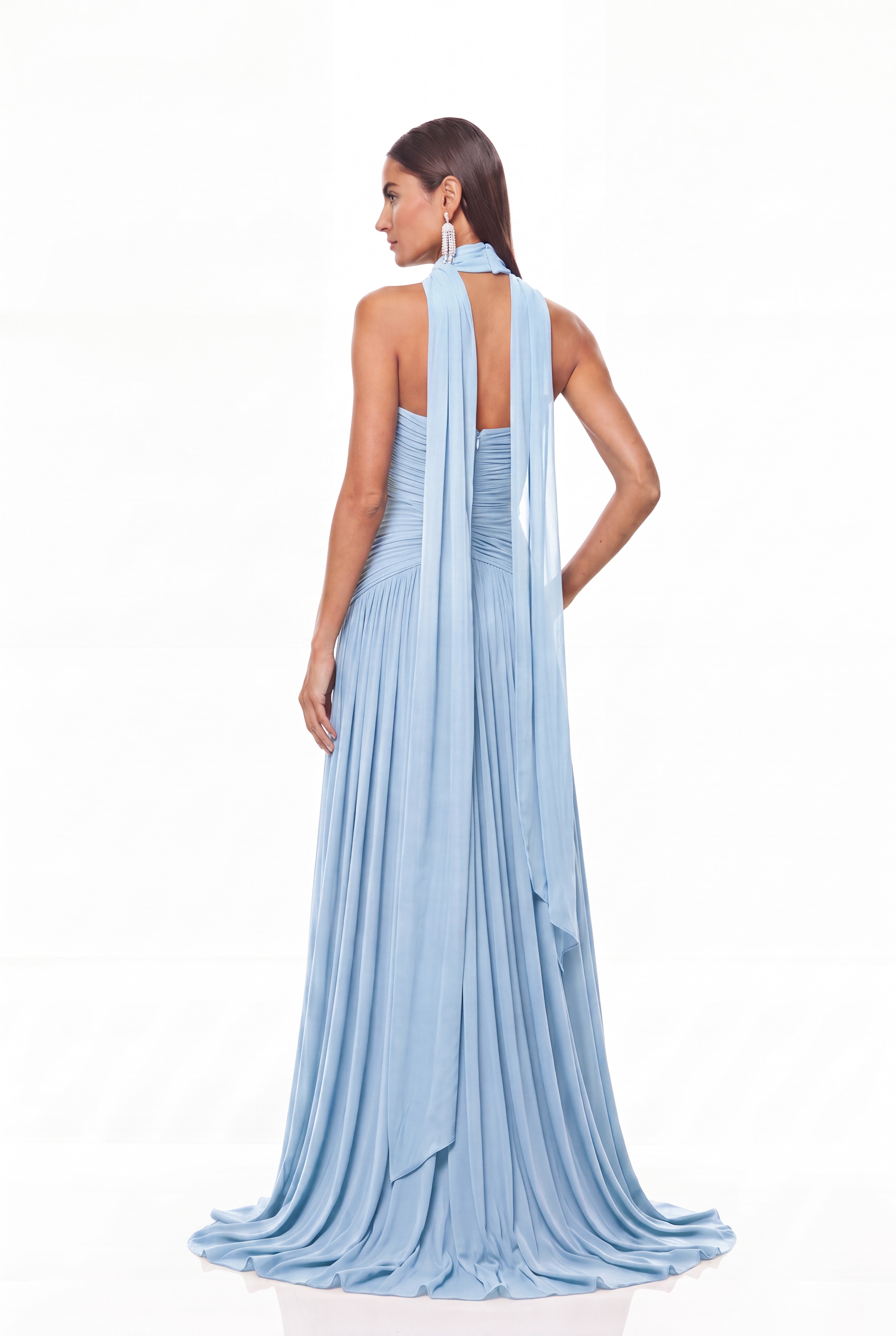 Giosetta Off Shoulder Ruch Scarf Maxi Dress In Blue