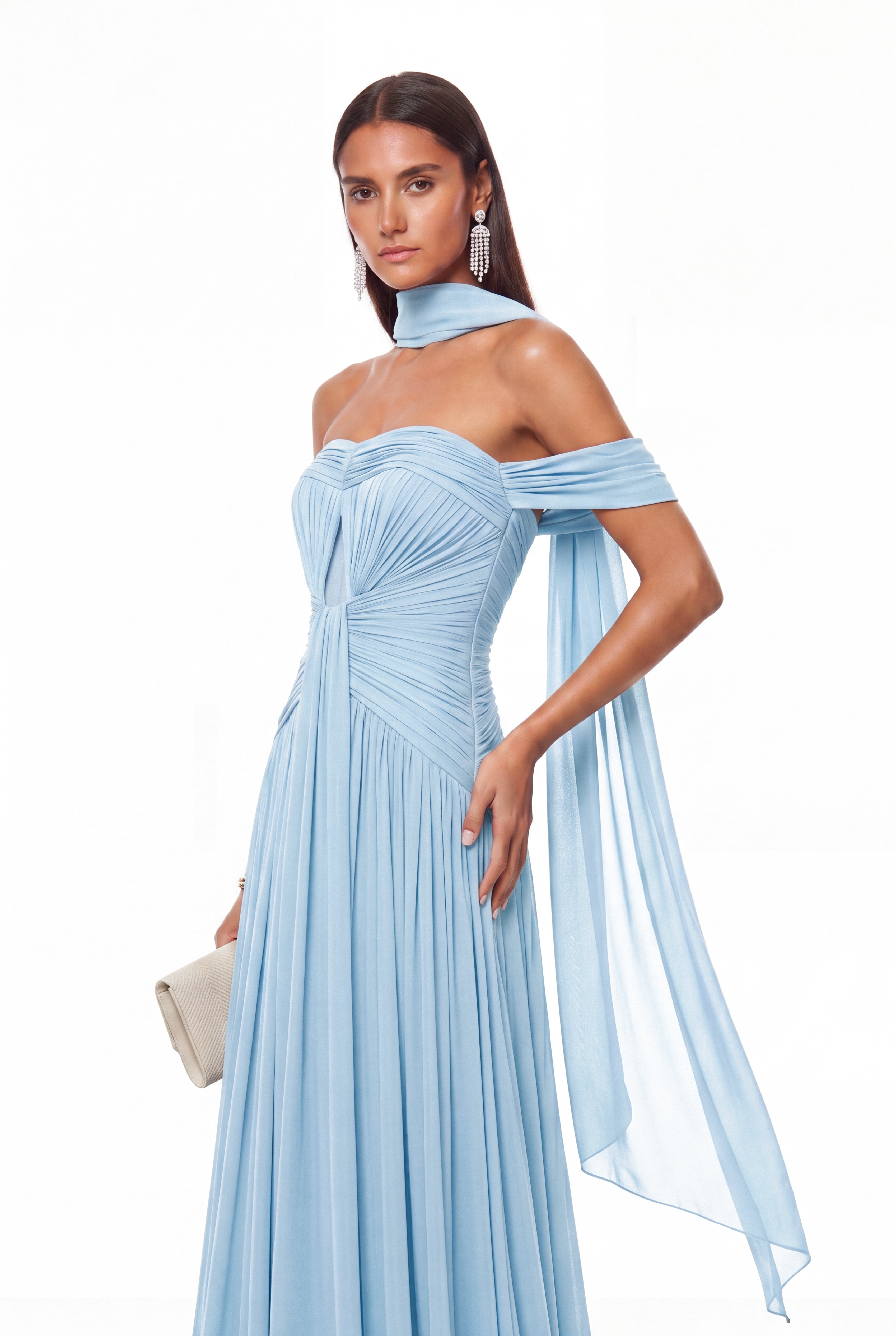 Giosetta Off Shoulder Ruch Scarf Maxi Dress In Blue