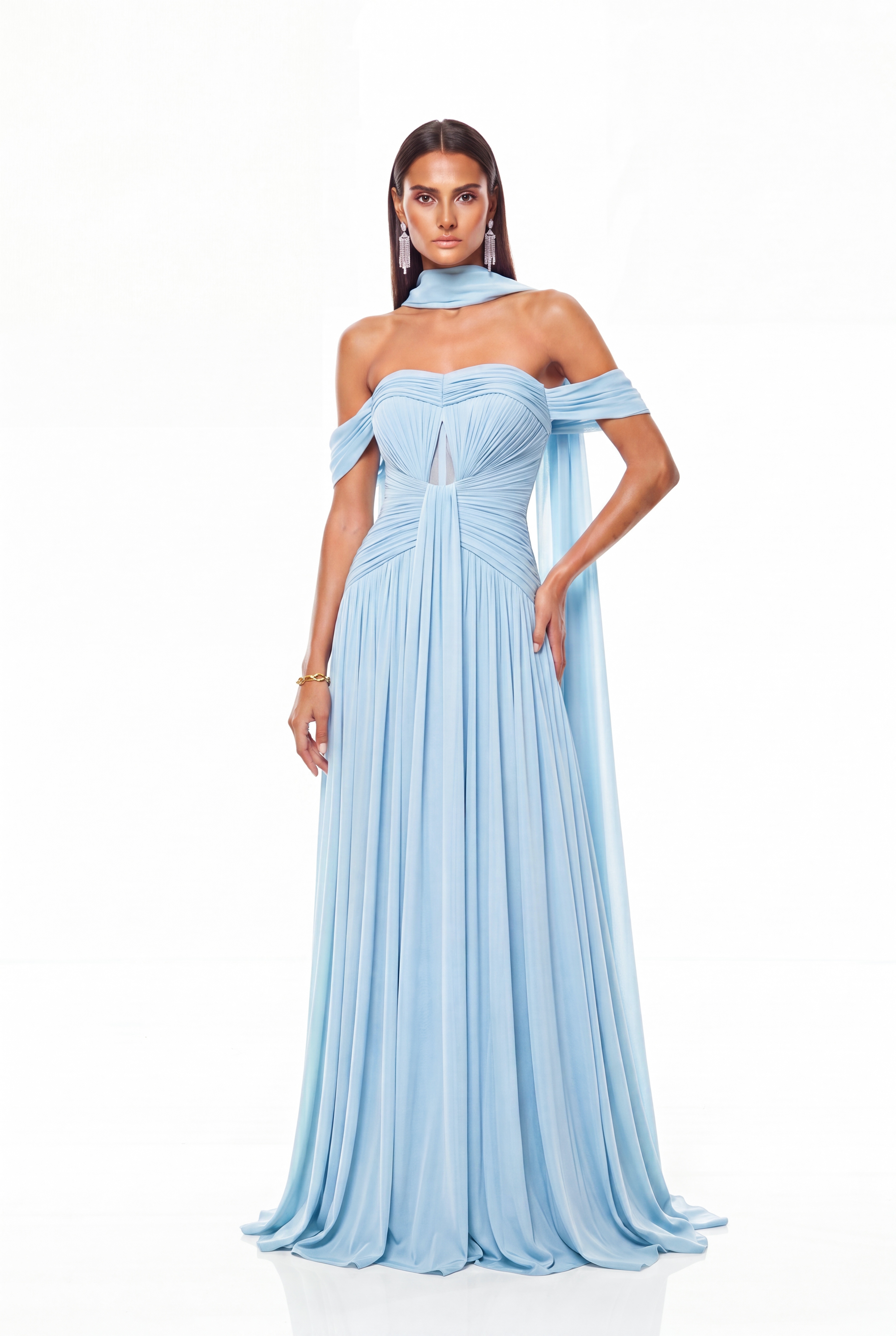 Giosetta Off Shoulder Ruch Scarf Maxi Dress In Blue