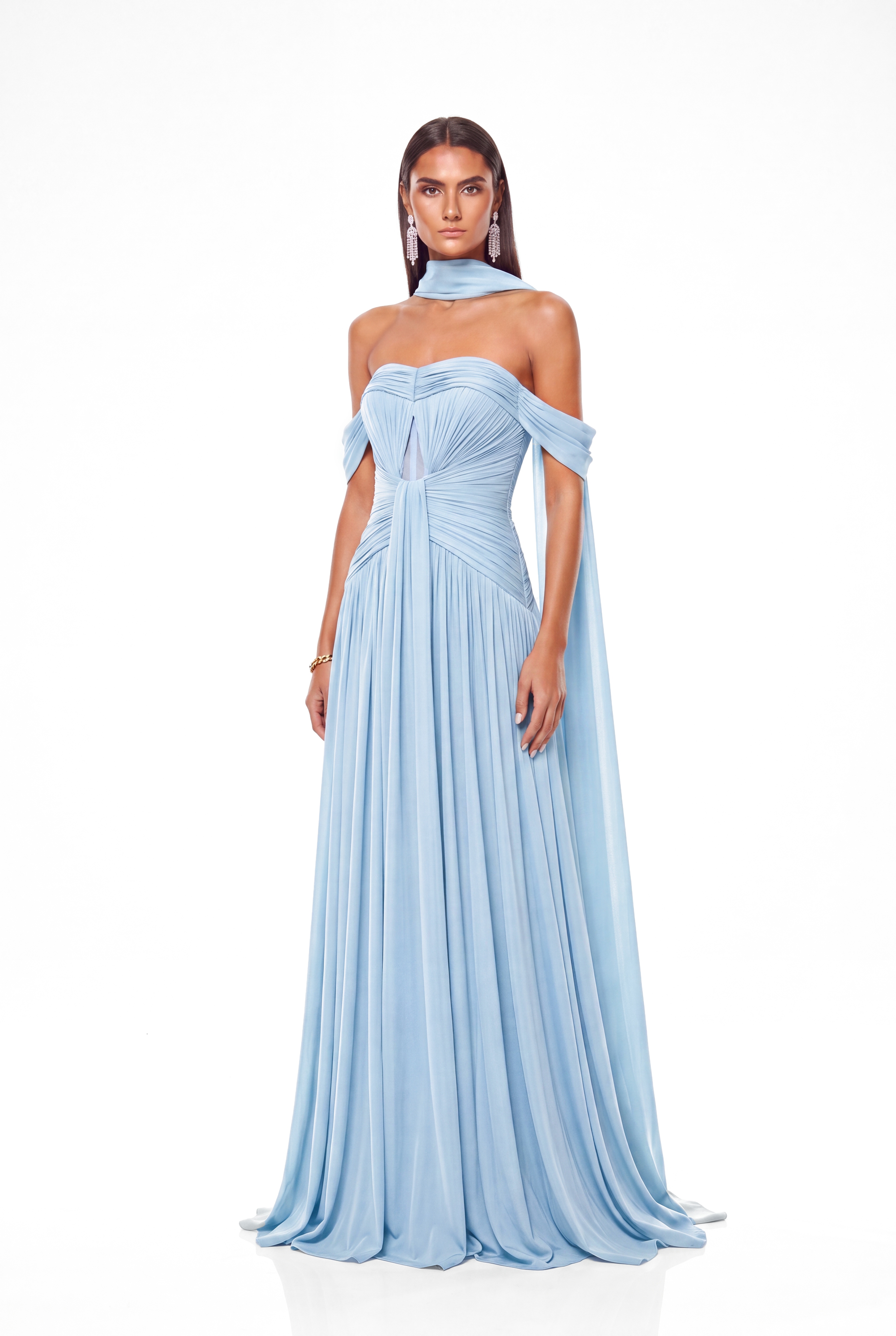 Giosetta Off Shoulder Ruch Scarf Maxi Dress In Blue