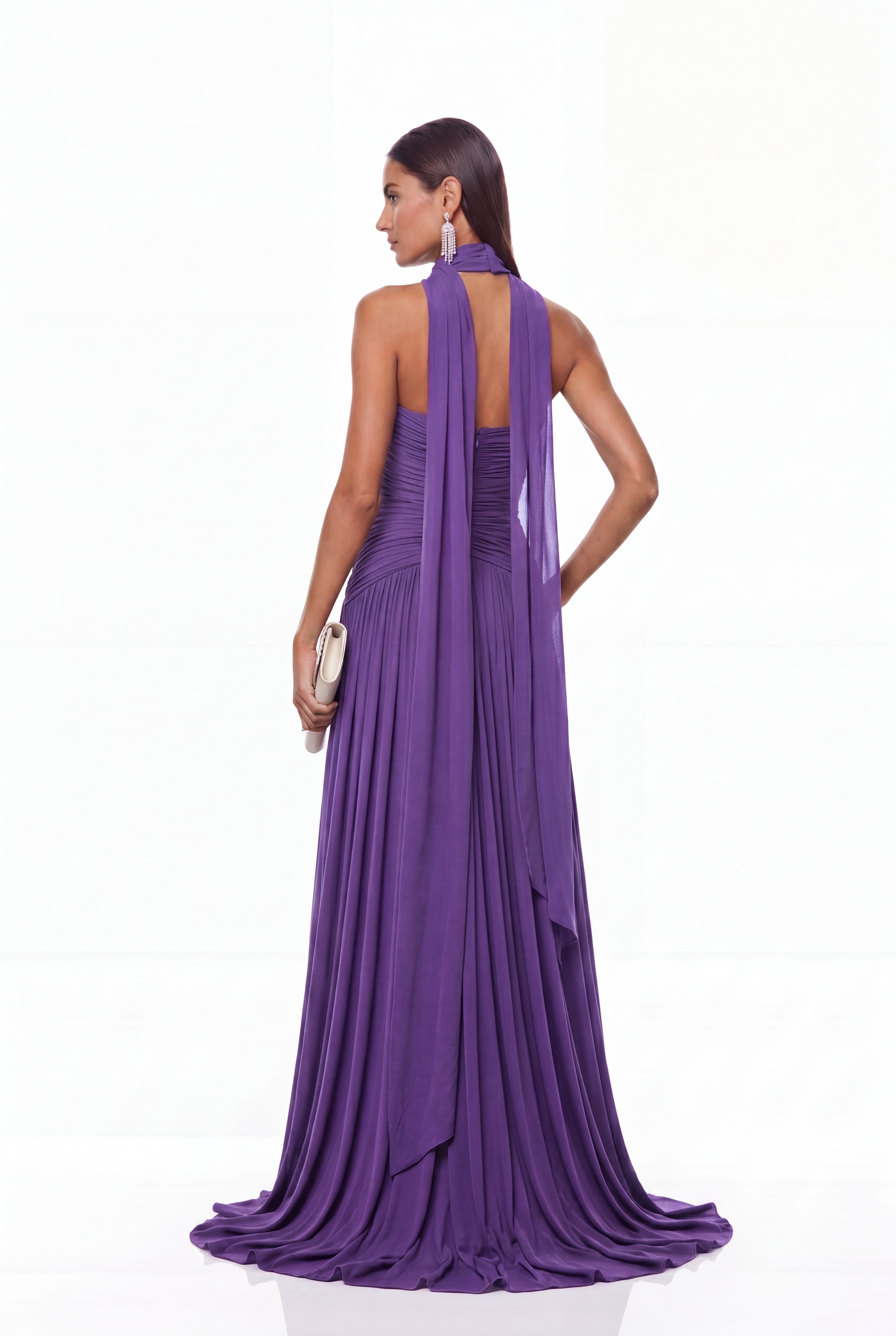 Giosetta Off Shoulder Ruch Scarf Maxi Dress In Purple