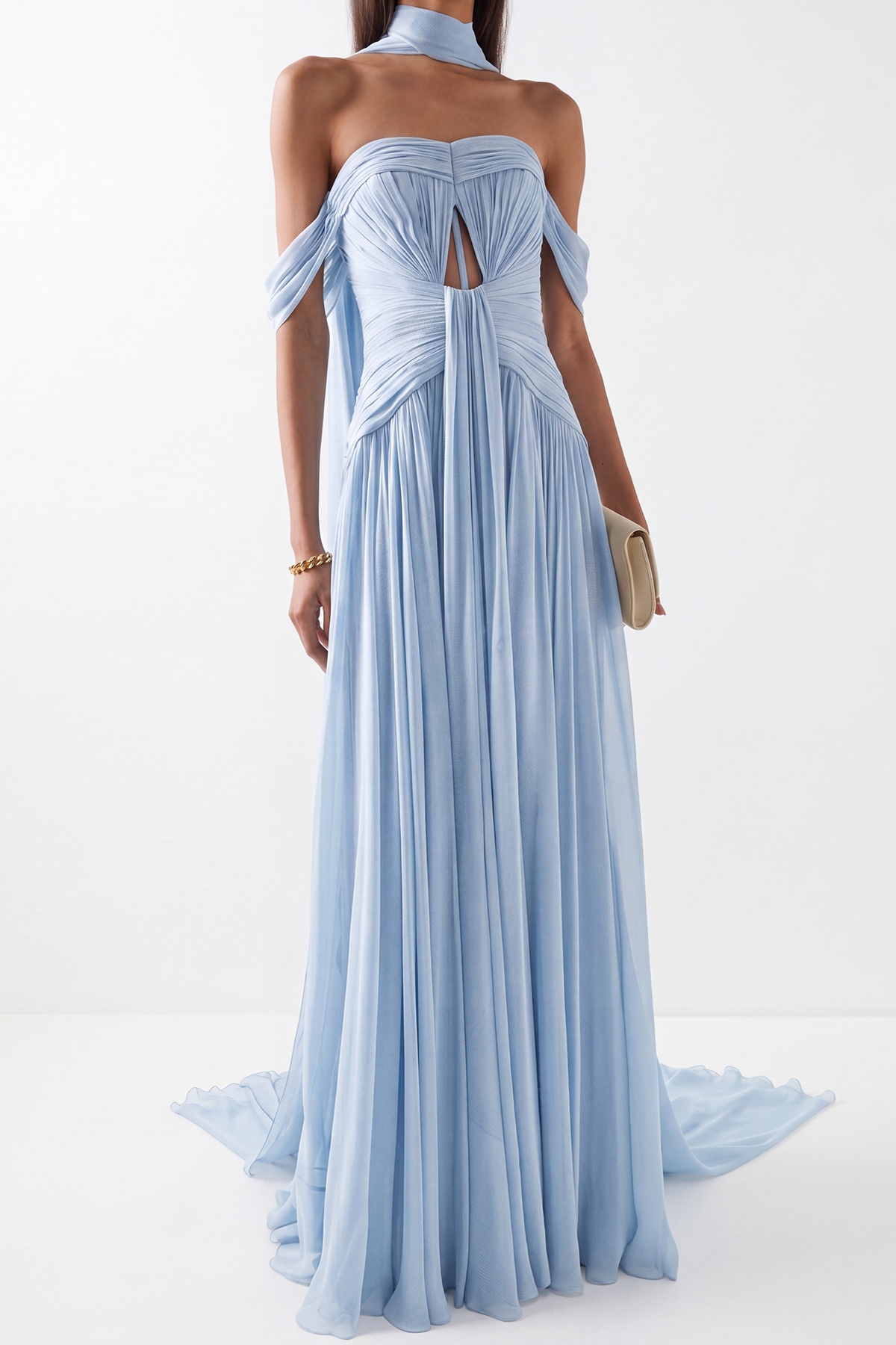 Giosetta Off Shoulder Ruch Scarf Maxi Dress In Blue