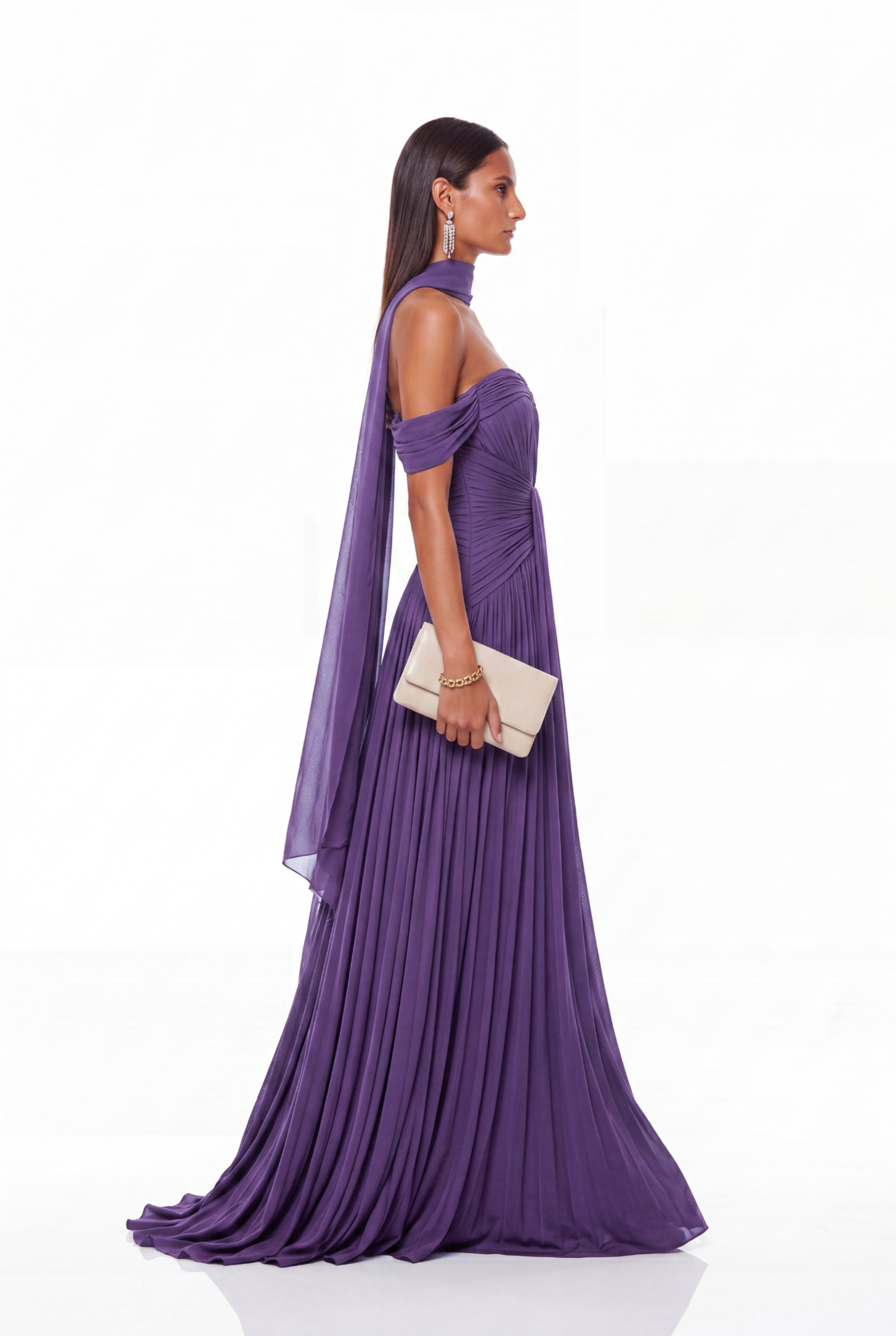 Giosetta Off Shoulder Ruch Scarf Maxi Dress In Purple