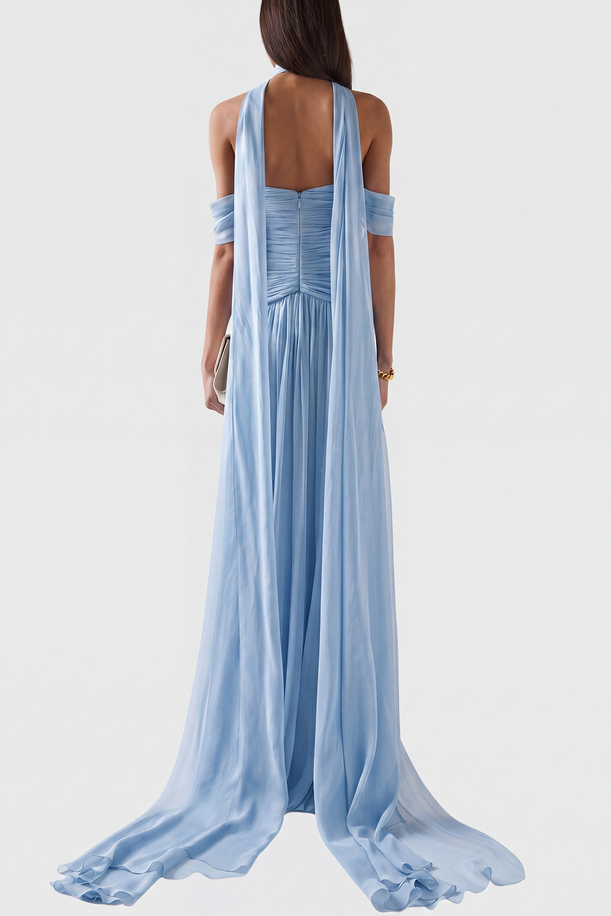 Giosetta Off Shoulder Ruch Scarf Maxi Dress In Blue