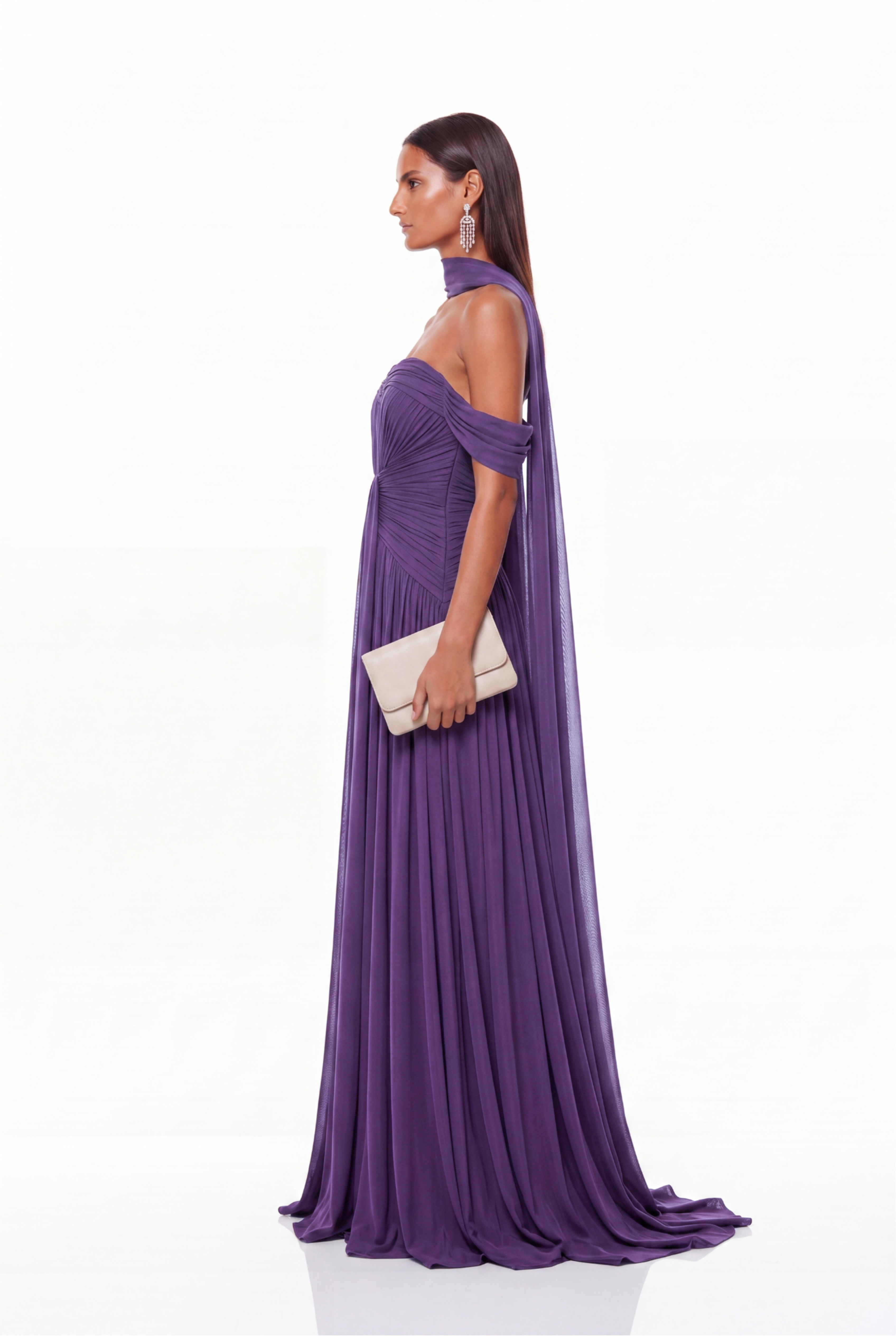 Giosetta Off Shoulder Ruch Scarf Maxi Dress In Purple