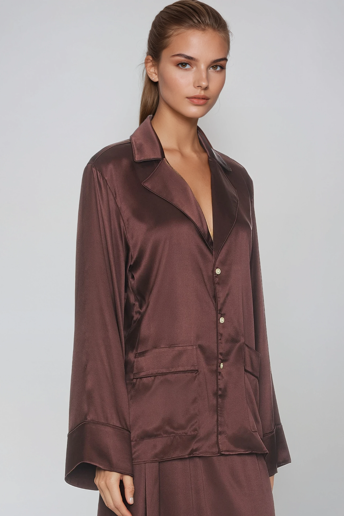 Giovanbattista Lapel Satin Maxi Skirt Set